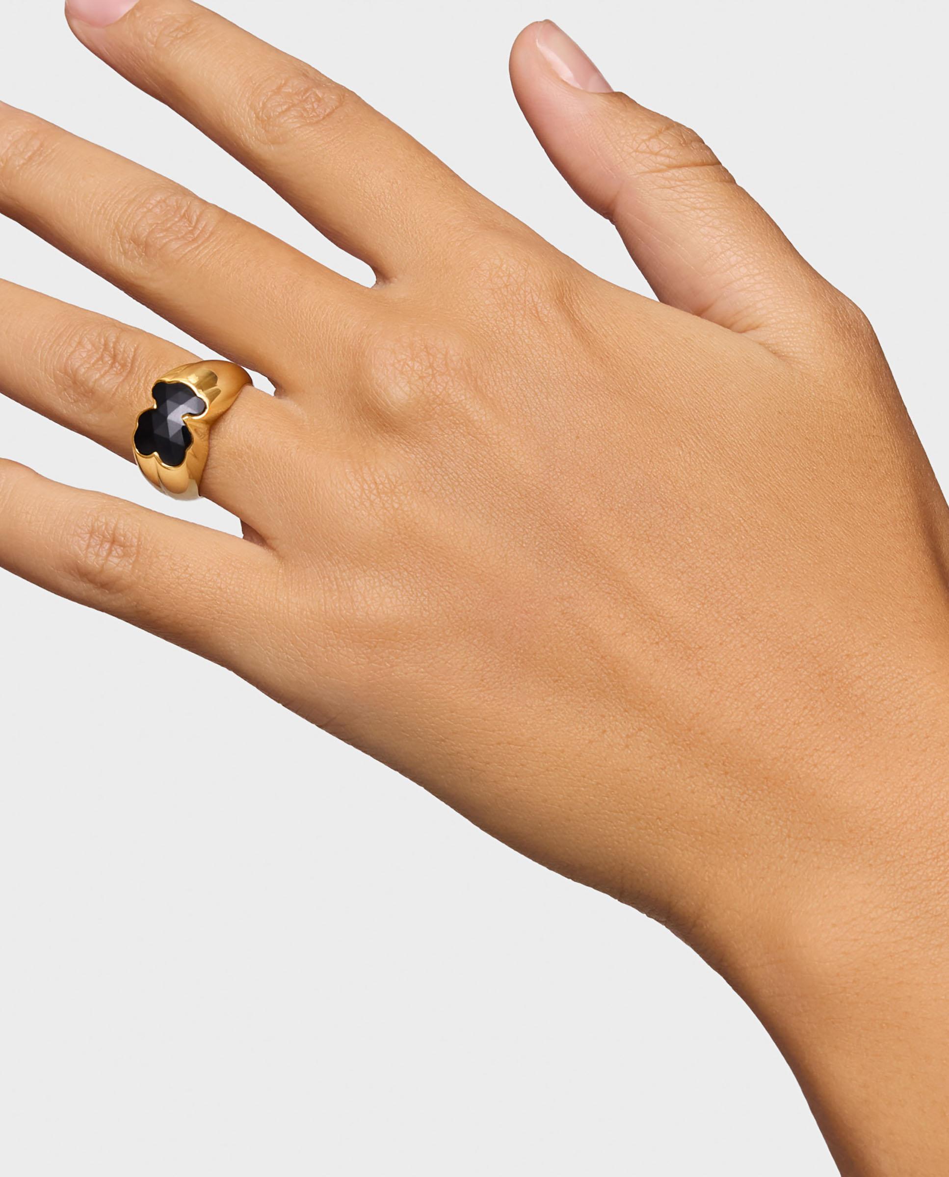 Anillo icon color mediano bañado en oro 18 kt sobre plata con oso en ónix - Tous - Negro Negro-5