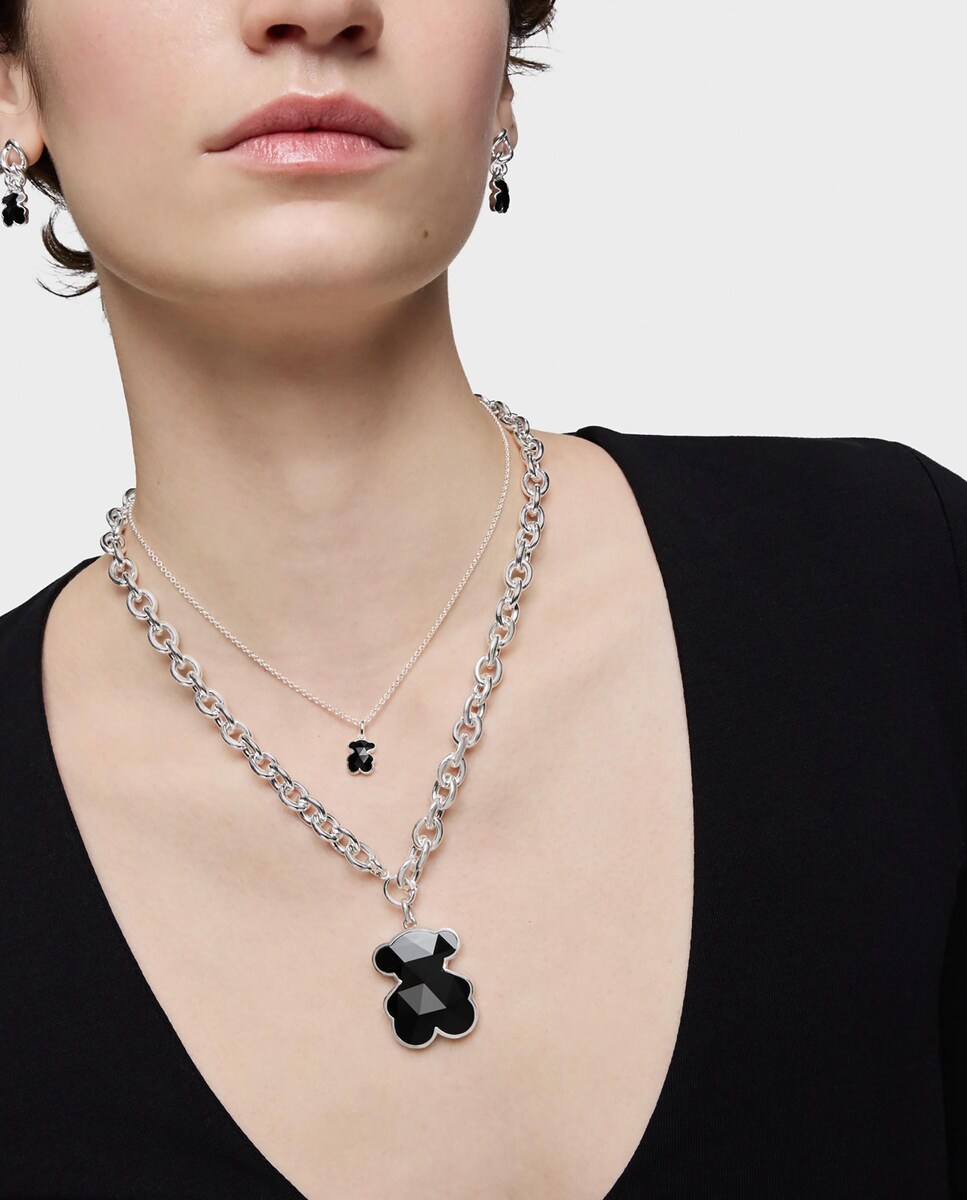 Pendant Tous Oso Negro Onix Colgante Icon Color Grande De Plata Y