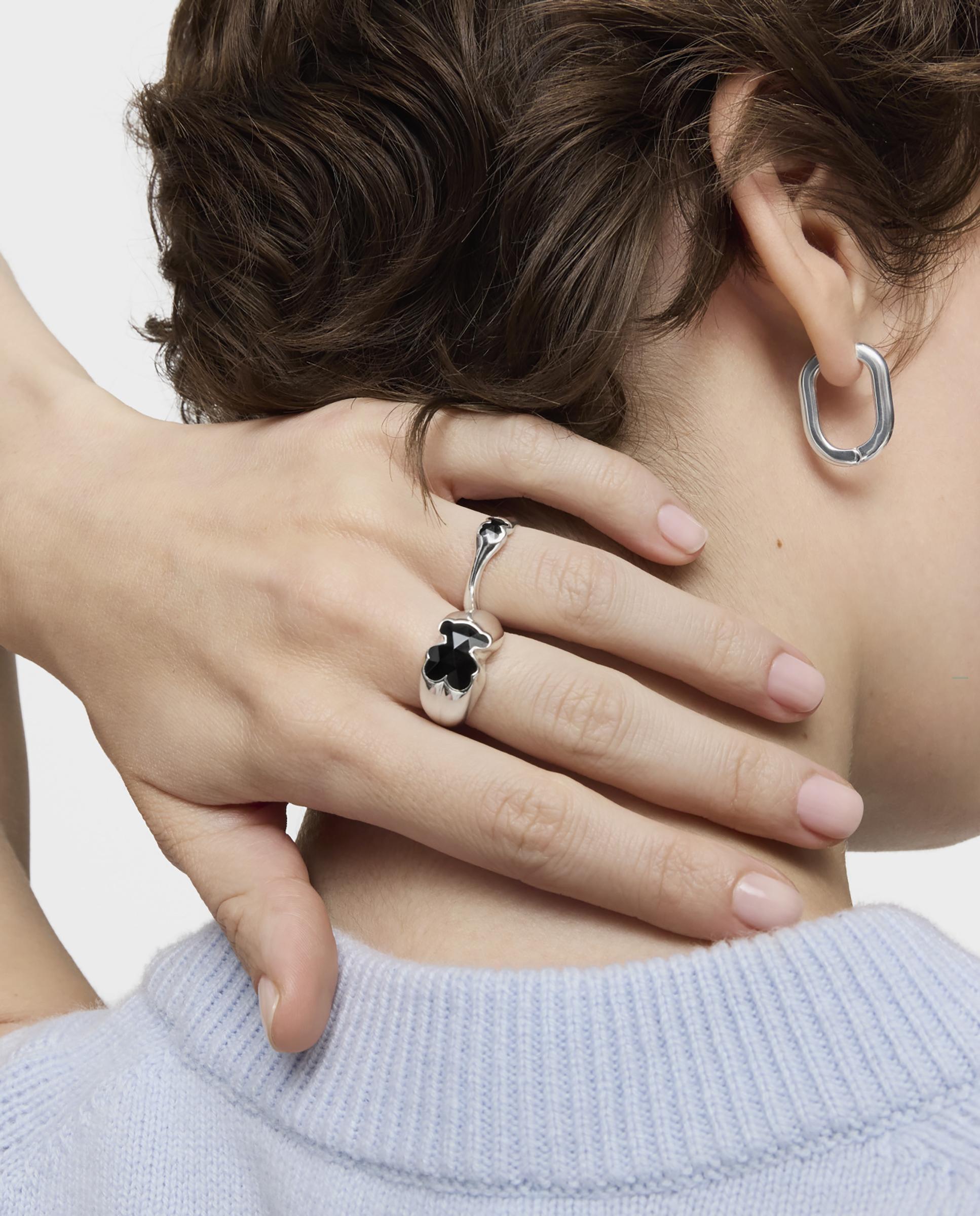 Anillo sello icon color de plata con oso en ónix - Tous - Negro Negro-4