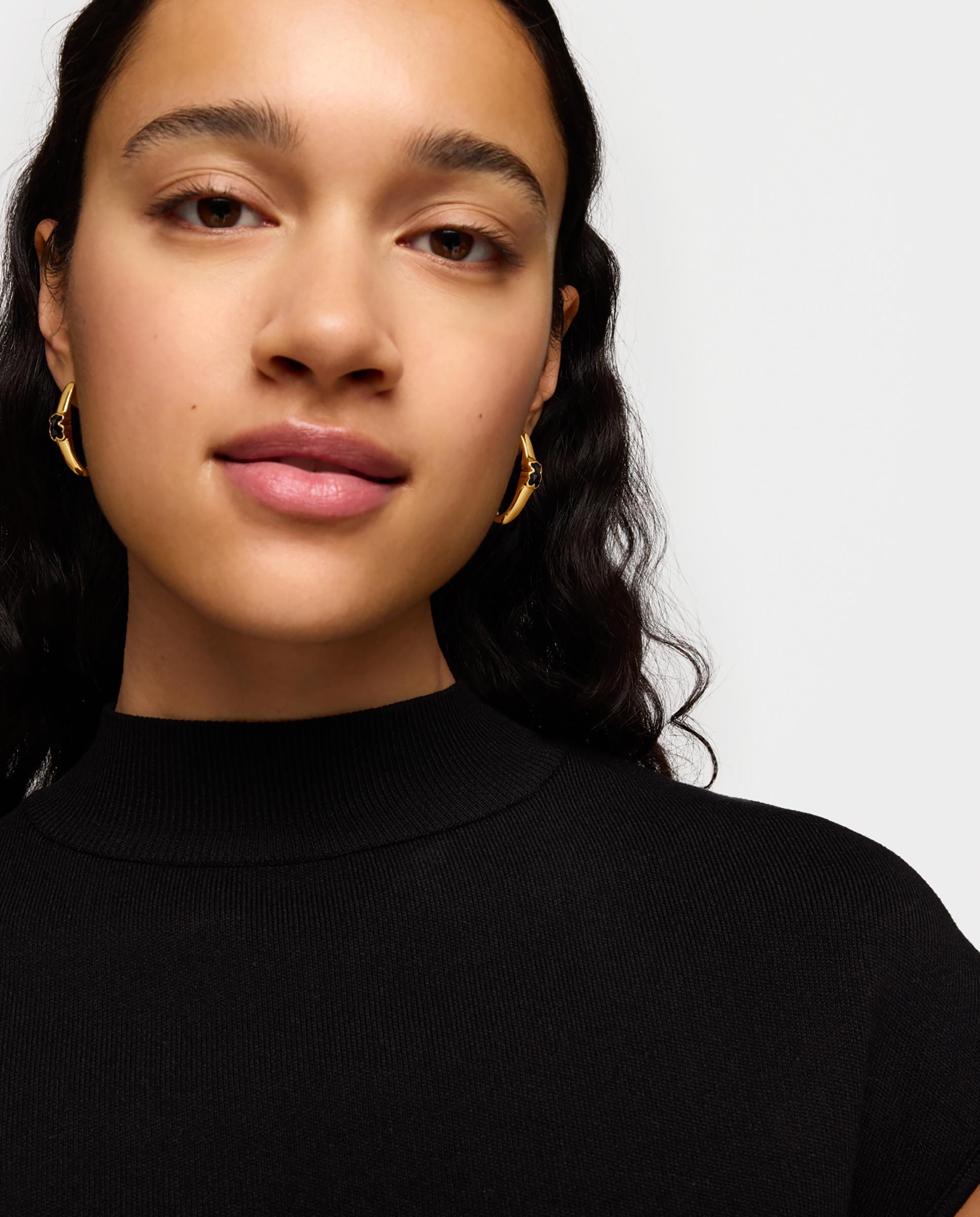 Pendientes de aro icon color bañado en oro 18 kt sobre plata con oso en ónix 26 mm Negro Tous Negro-4