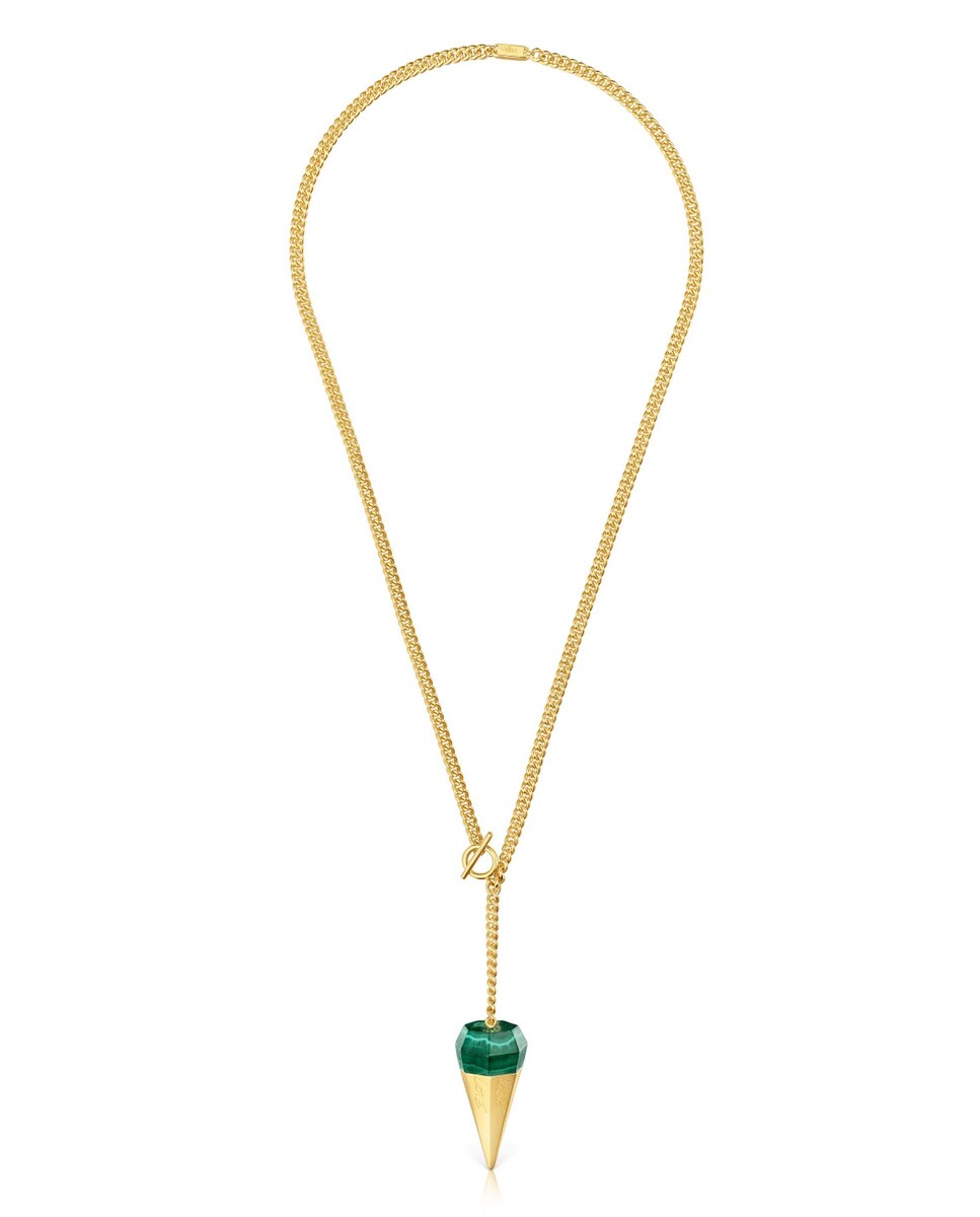 Collar Lea Colombo X Tous corto bañado en oro 18 kt sobre plata con malaquita Verde-1