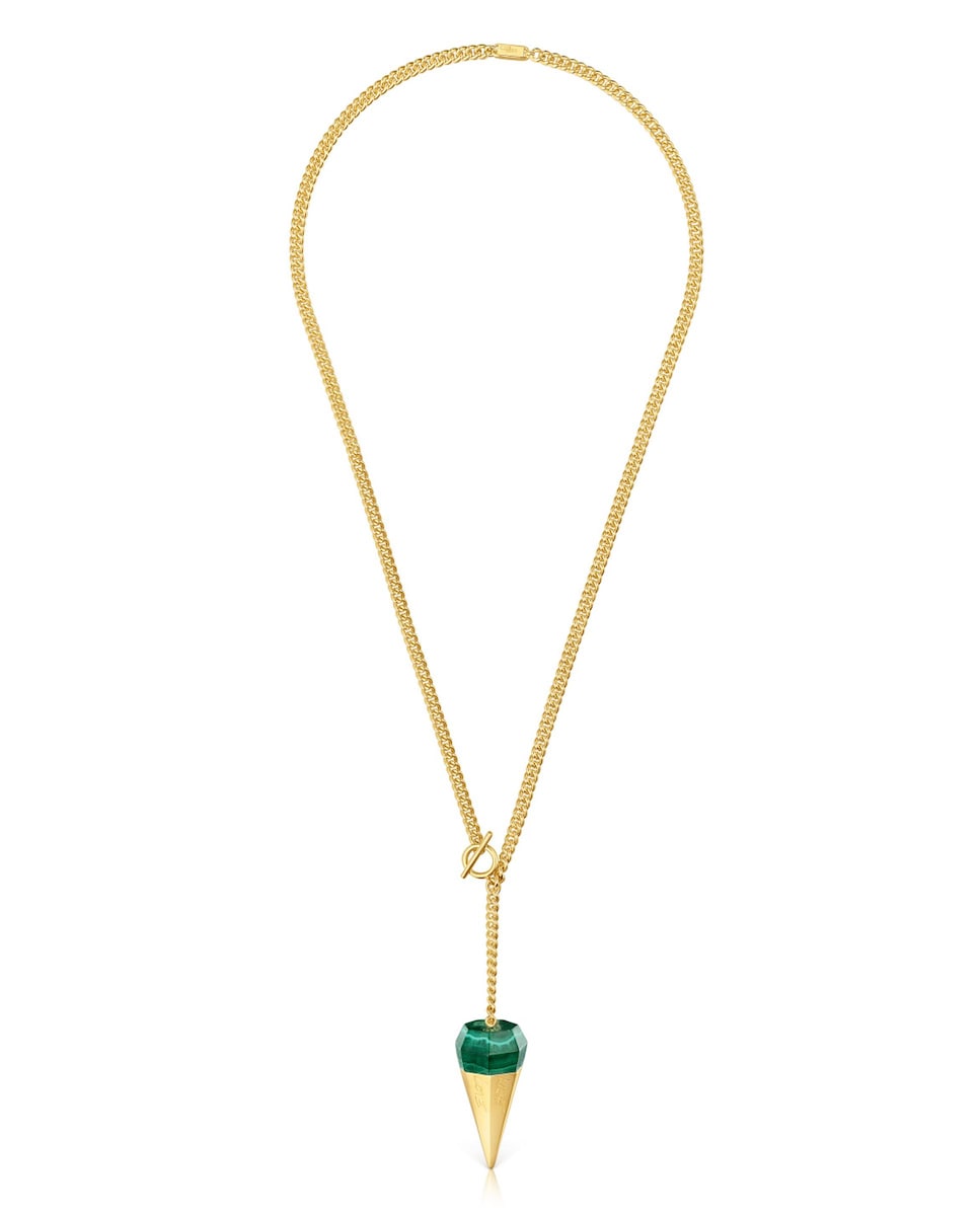 Collar Lea Colombo X Tous corto bañado en oro 18 kt sobre plata con malaquita Verde-1