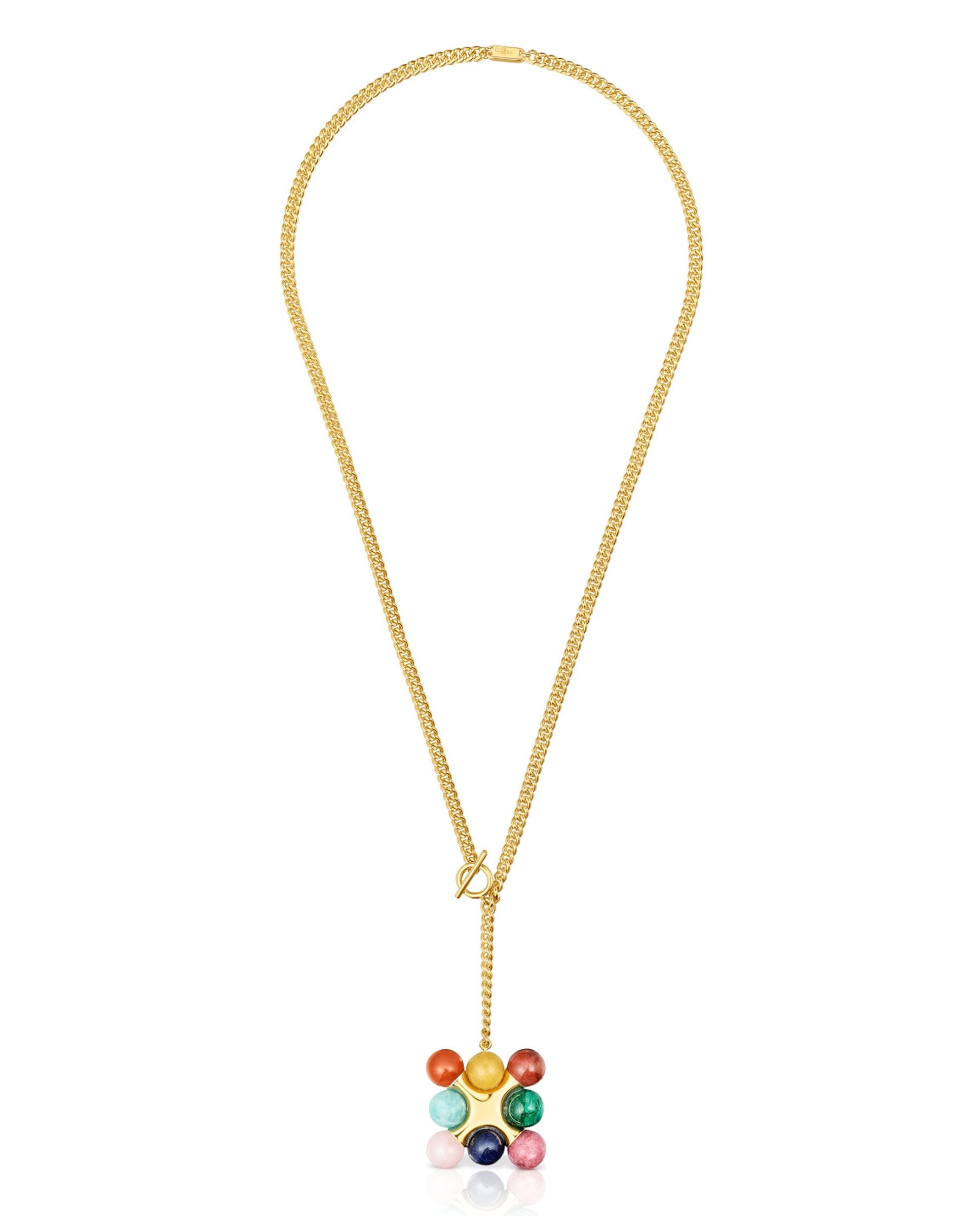Colar Lea Colombo X Tous Curto Banhado em Ouro 18 Kt Sobre Prata com Multigemas Multicolor-1
