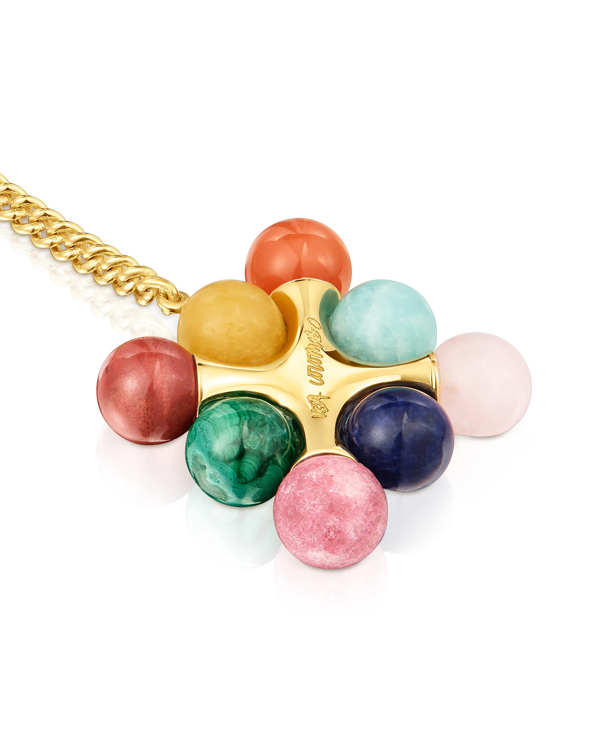 Colar Lea Colombo X Tous Curto Banhado em Ouro 18 Kt Sobre Prata com Multigemas Multicolor-2