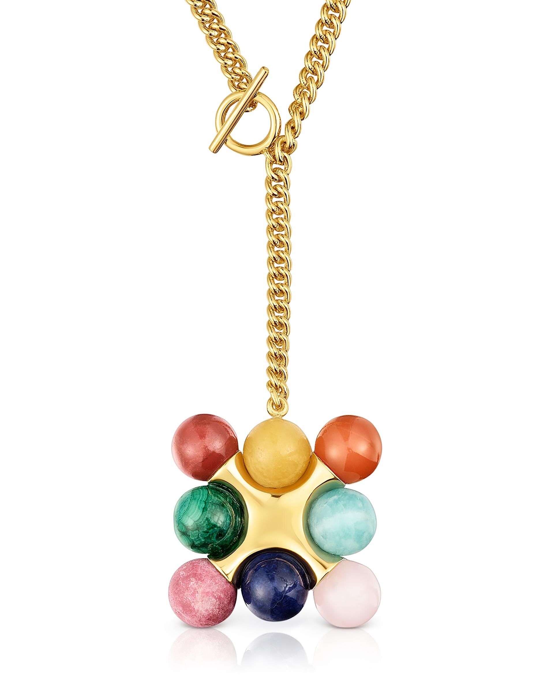 Colar Lea Colombo X Tous Curto Banhado em Ouro 18 Kt Sobre Prata com Multigemas Multicolor-3