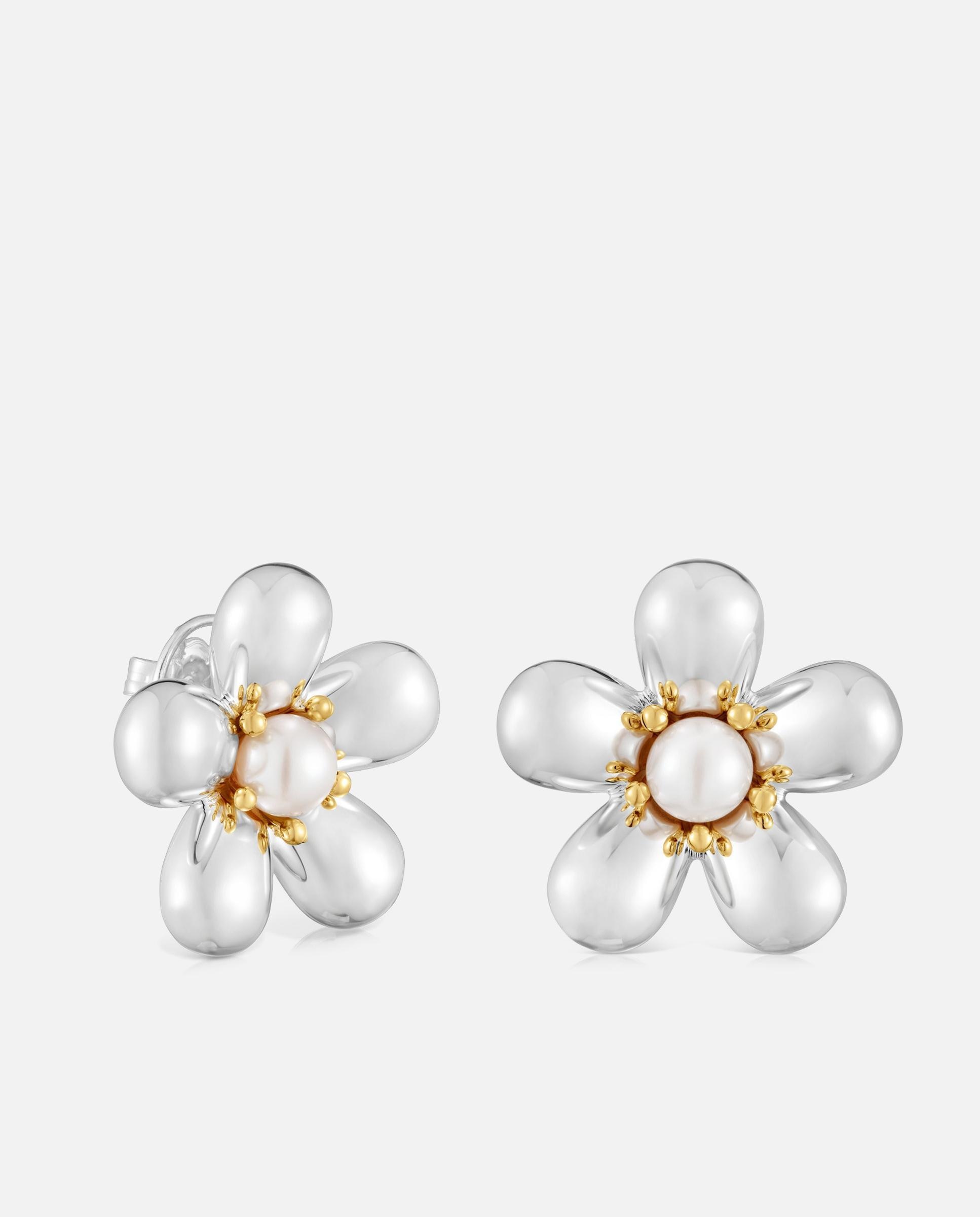 Imagen 1 de Pendientes daisy flor bicolor y perlas 27 mm - Tous - Blanco Blanco