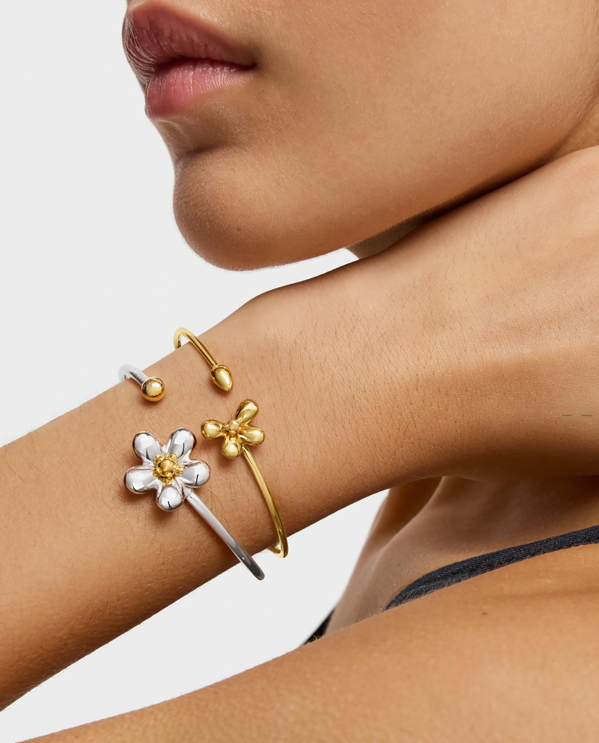 Pulsera rígida tous daisy de plata y baño de oro con motivo flor - Dorado Dorado-5