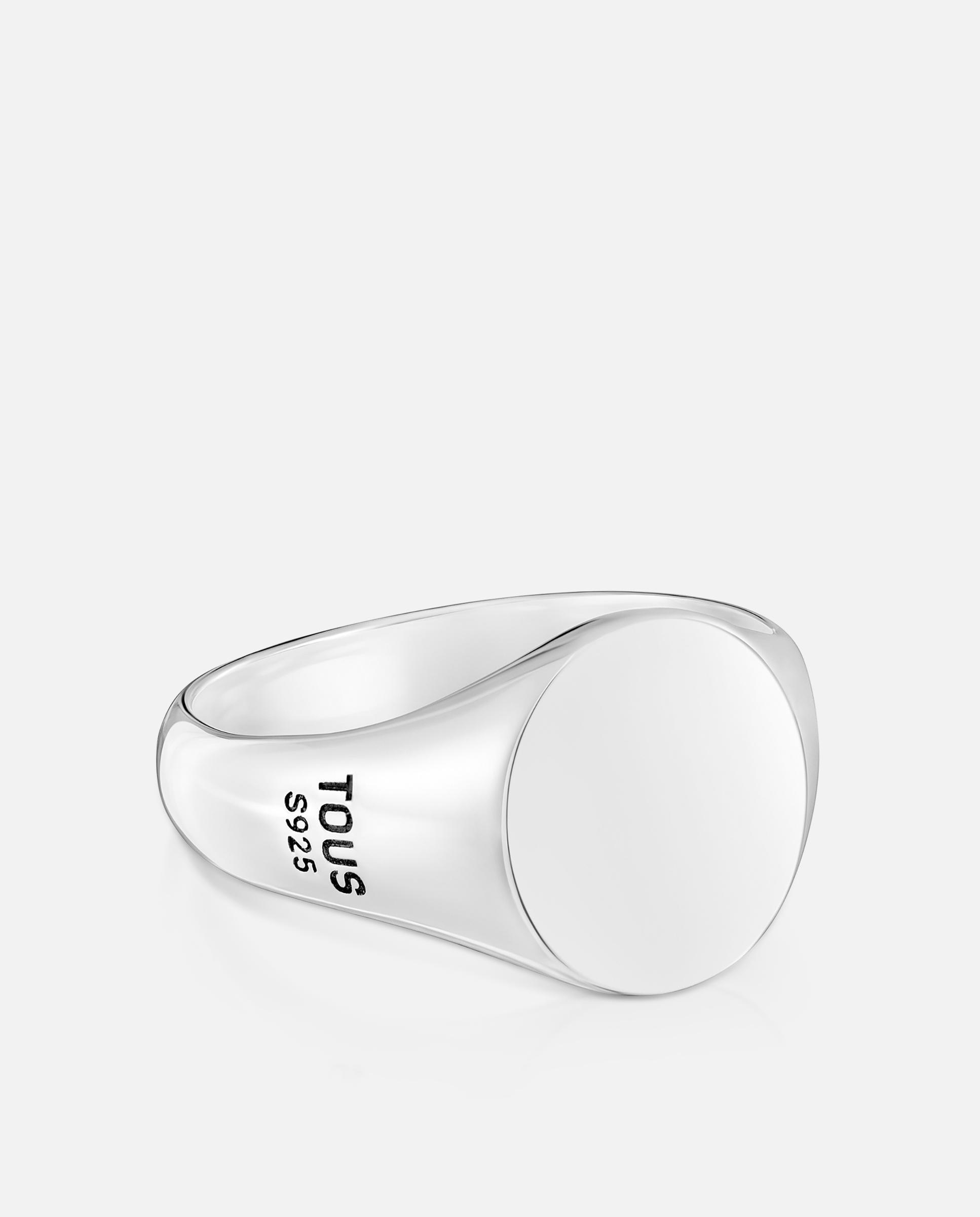 Anillo sello tous man de plata envejecida motivo redondo - Plateado Plateado-2