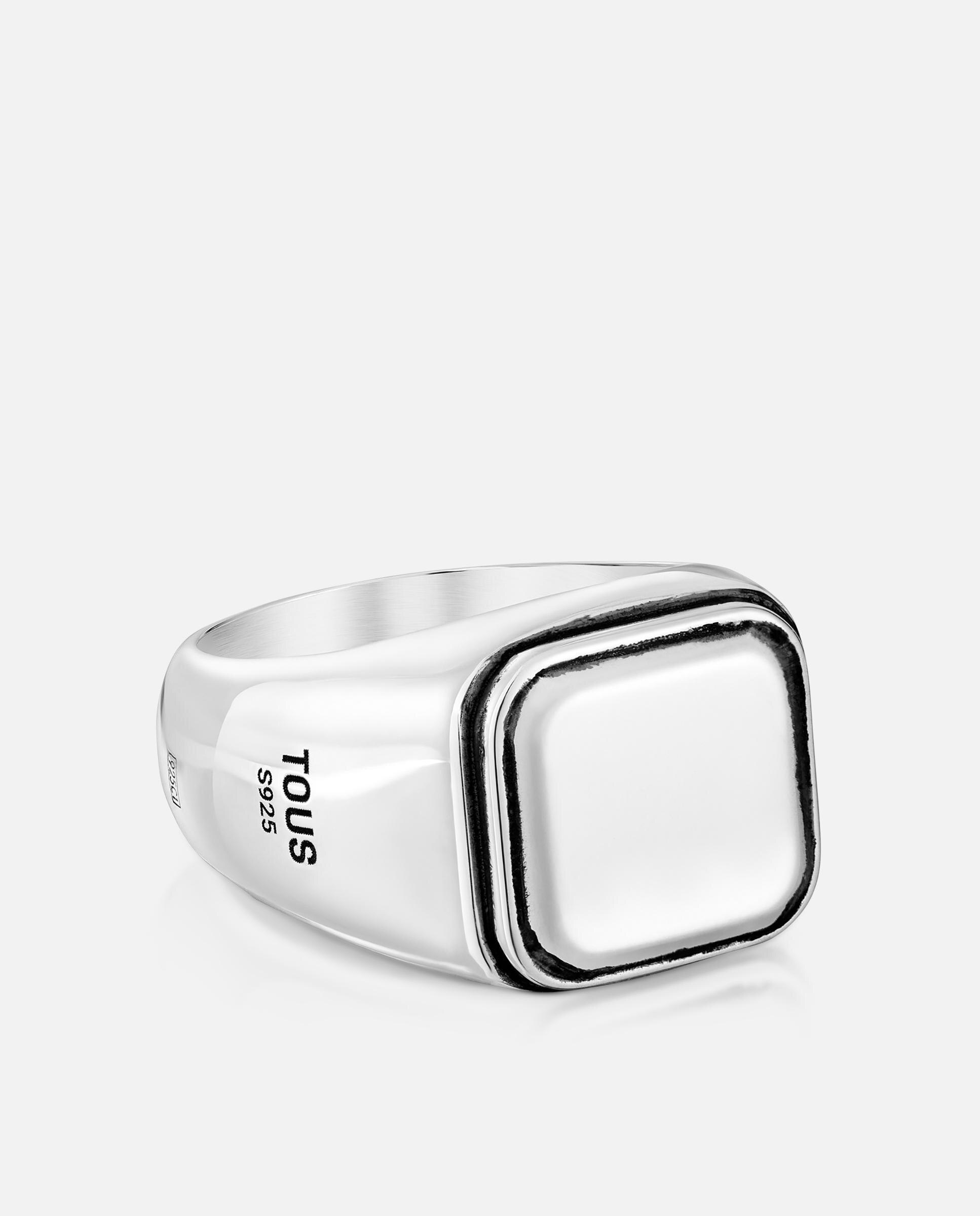 Anillo sello tous man de plata envejecida motivo cuadrado - Plateado Plateado-2