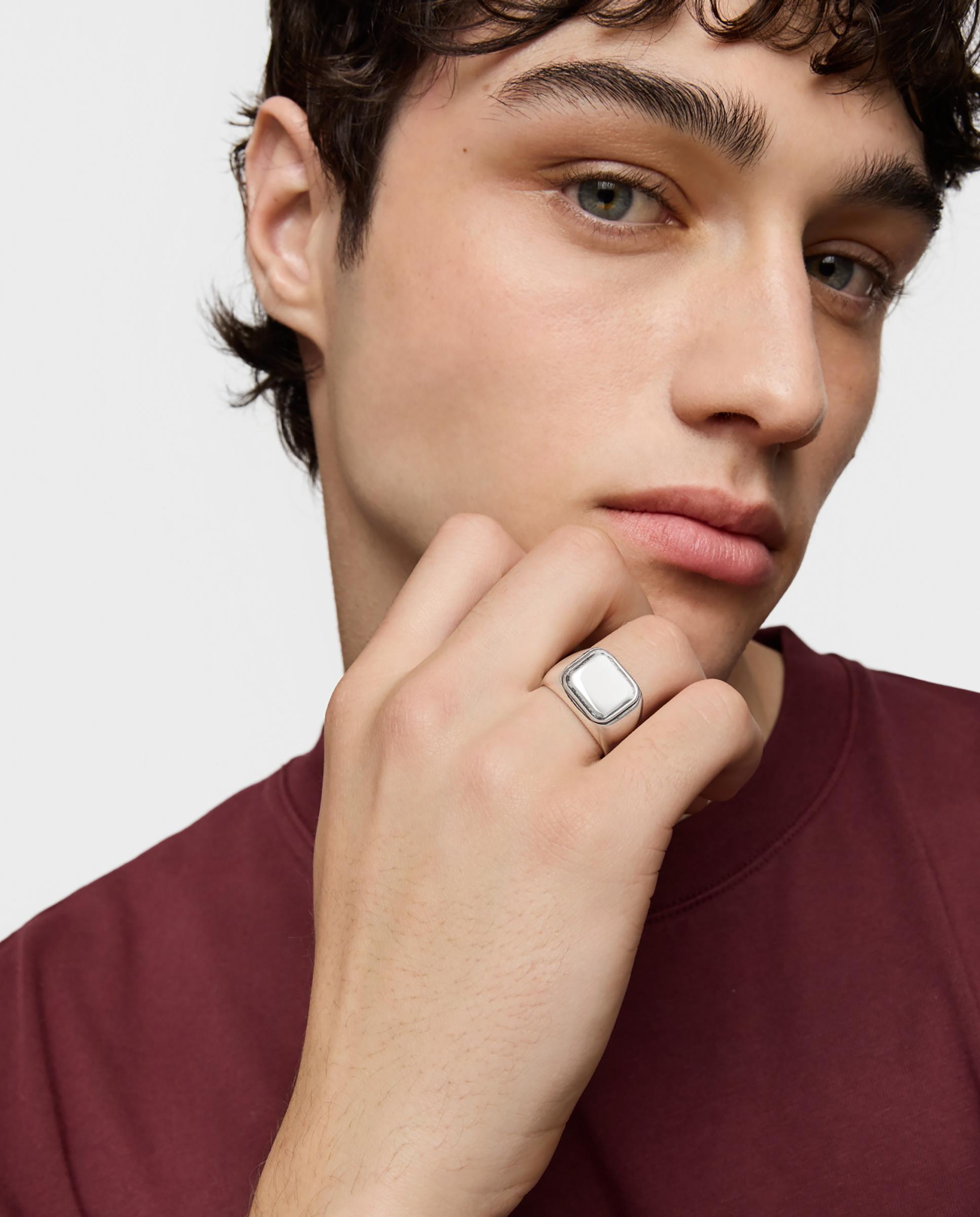 Anillo sello tous man de plata envejecida motivo cuadrado - Plateado Plateado-5