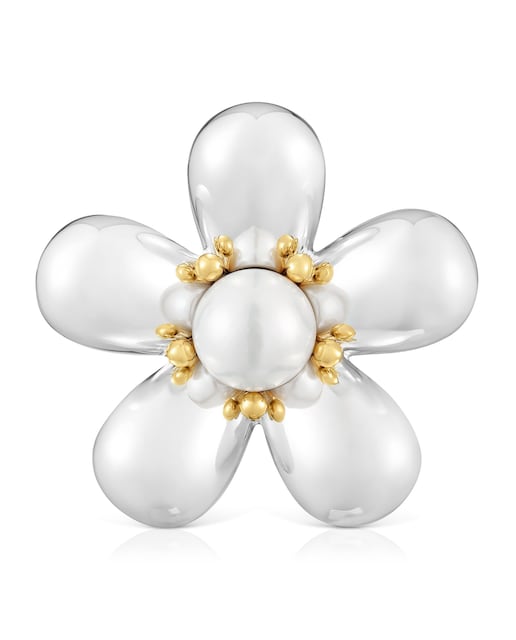 Imagen 0 de Broche Daisy flor bicolor y perla de 44 mm