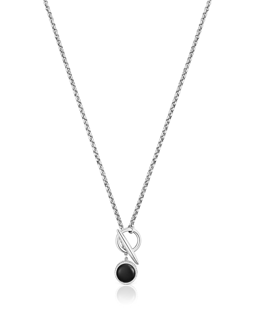 Collar TOUS Man corto cadena de plata envejecida y ónix Negro-1