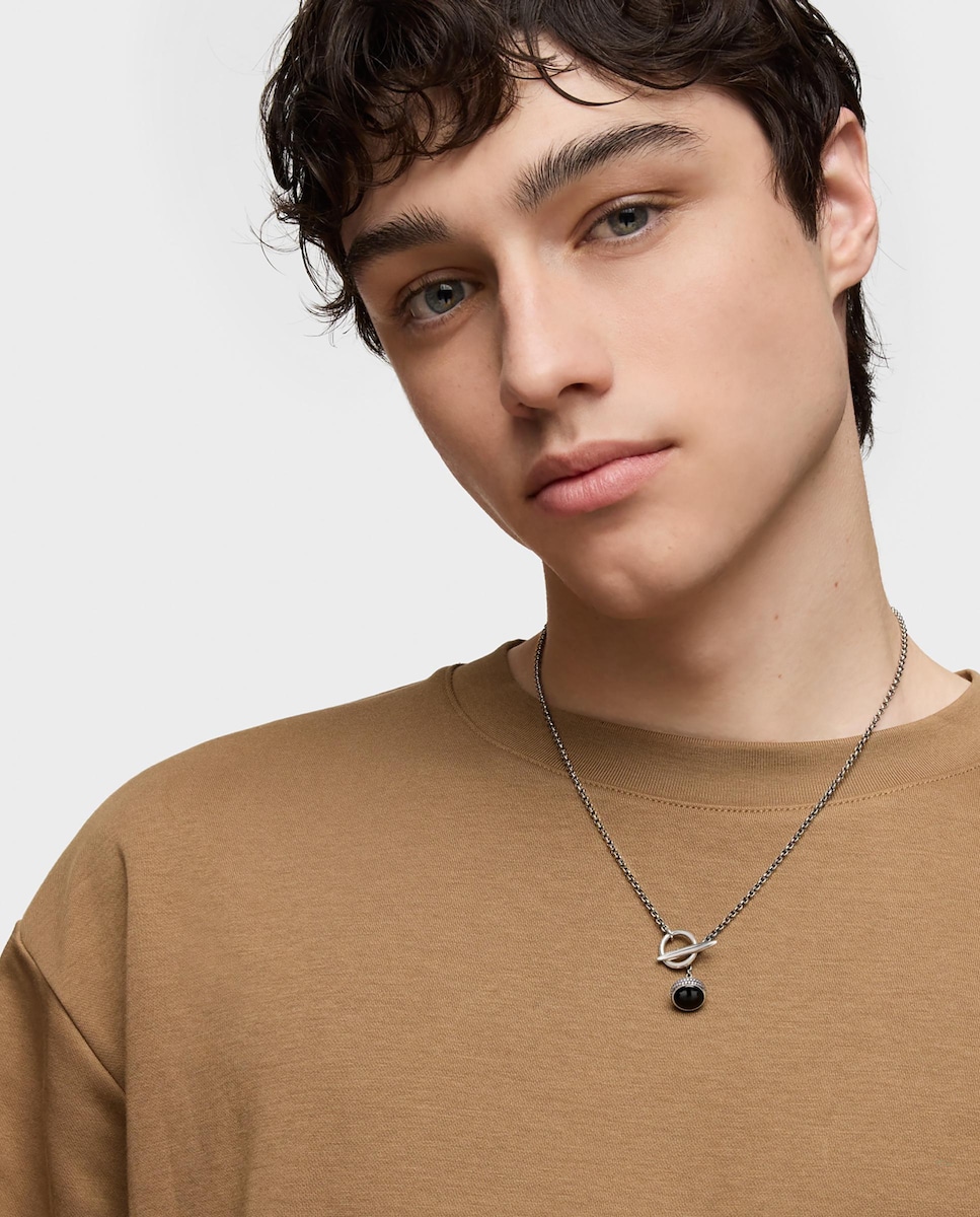 Collar TOUS Man corto cadena de plata envejecida y ónix Negro-4