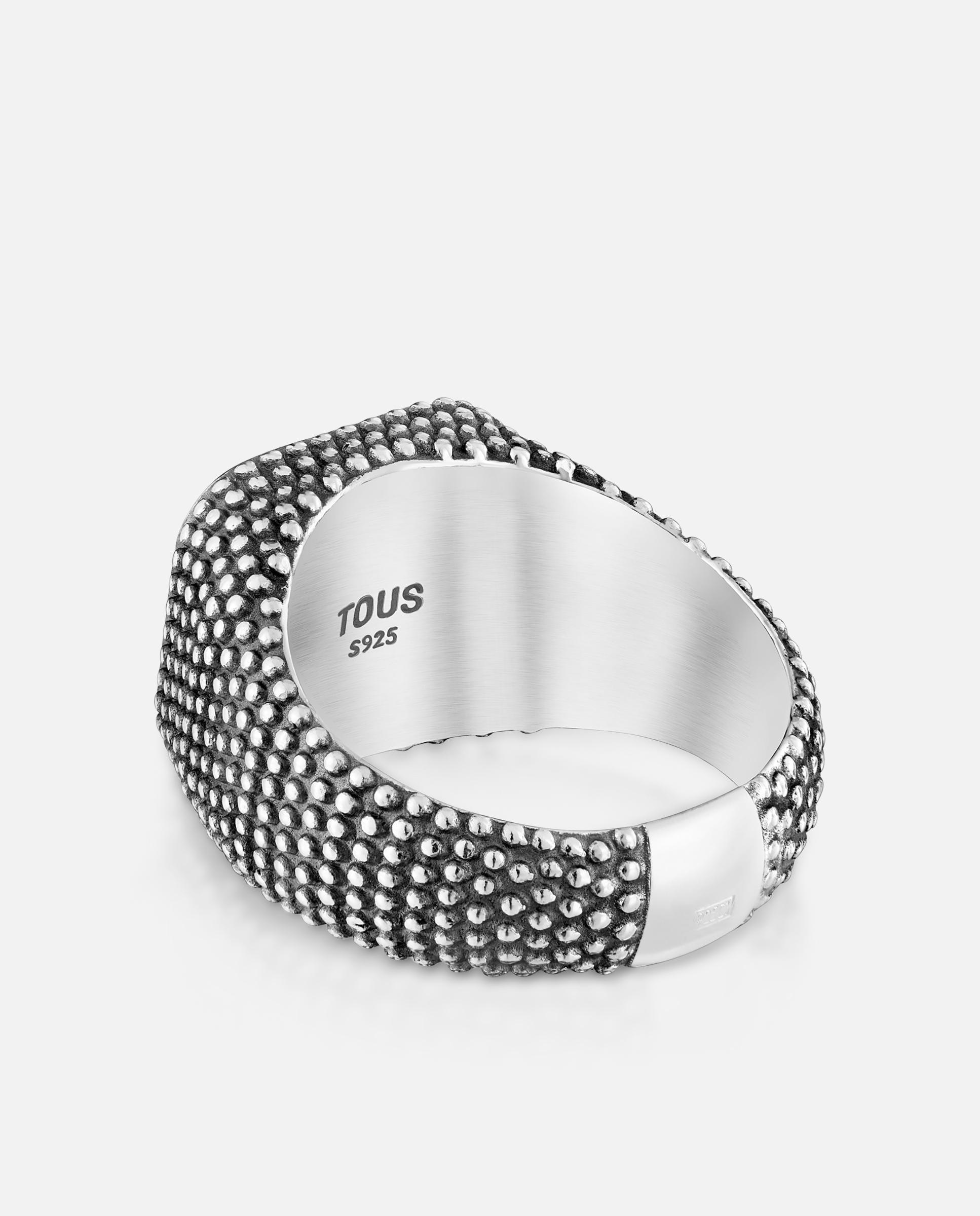 Anillo sello tous man de plata envejecida y ónix - Negro Negro-3
