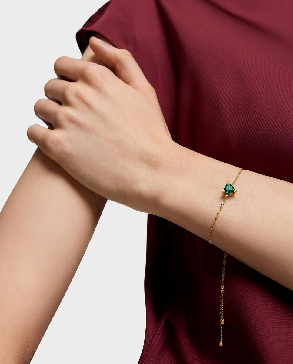 Pulsera cadena Garden Of Love LGG con baño de oro 18 kt sobre plata y esmeralda creada en laboratorio Verde-4