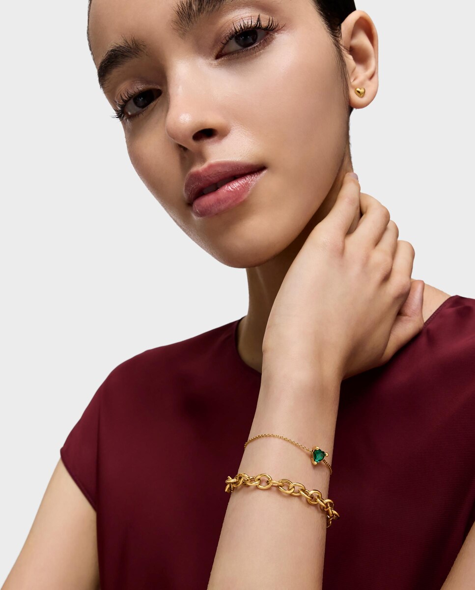 Pulsera cadena Garden Of Love LGG con baño de oro 18 kt sobre plata y esmeralda creada en laboratorio Verde-5