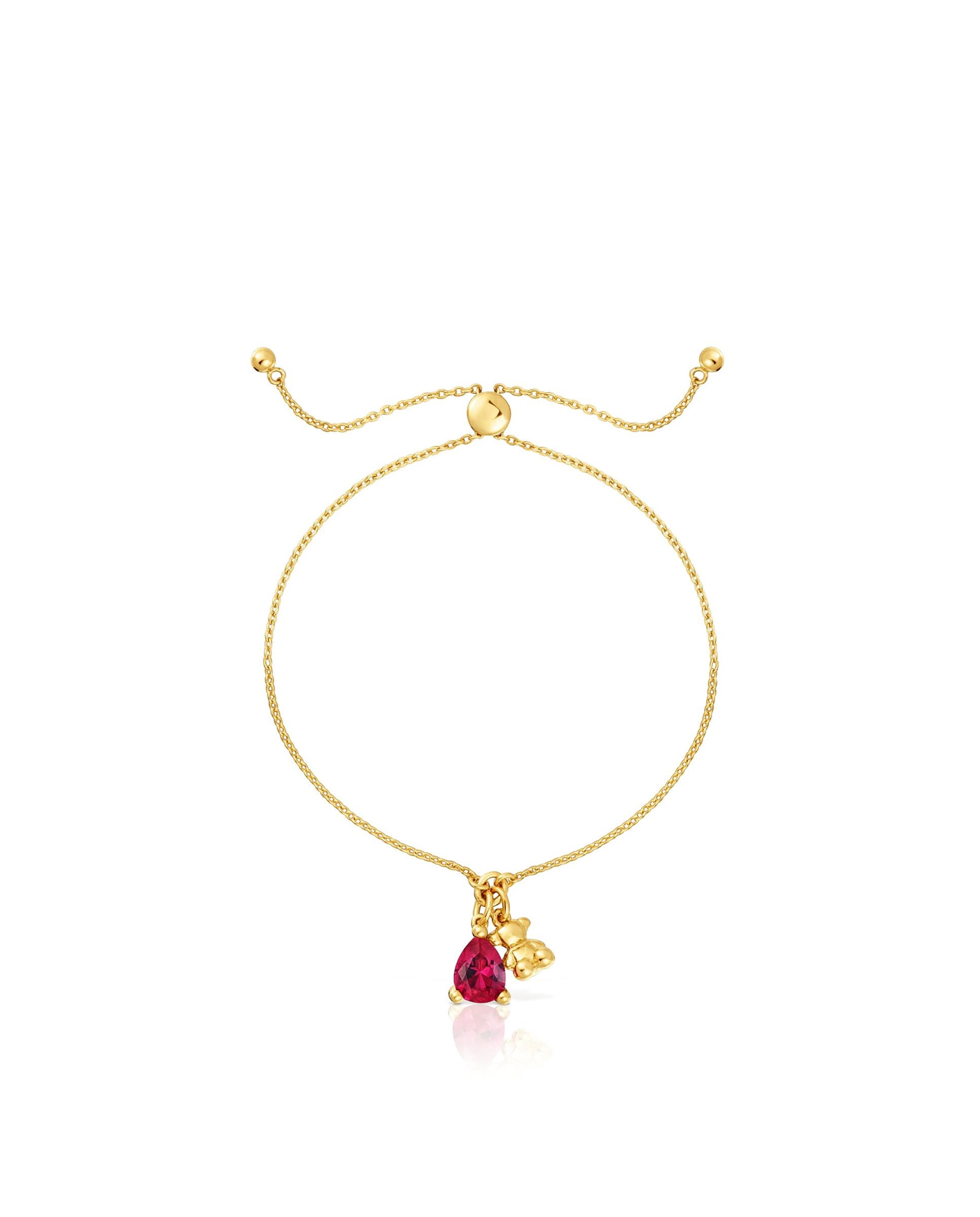 Imagen 2 de Pulsera de cadena bold bear lgg con oso bañado en oro 18 kt sobre plata y rubí creado en laboratorio - Tous - Rojo Rojo