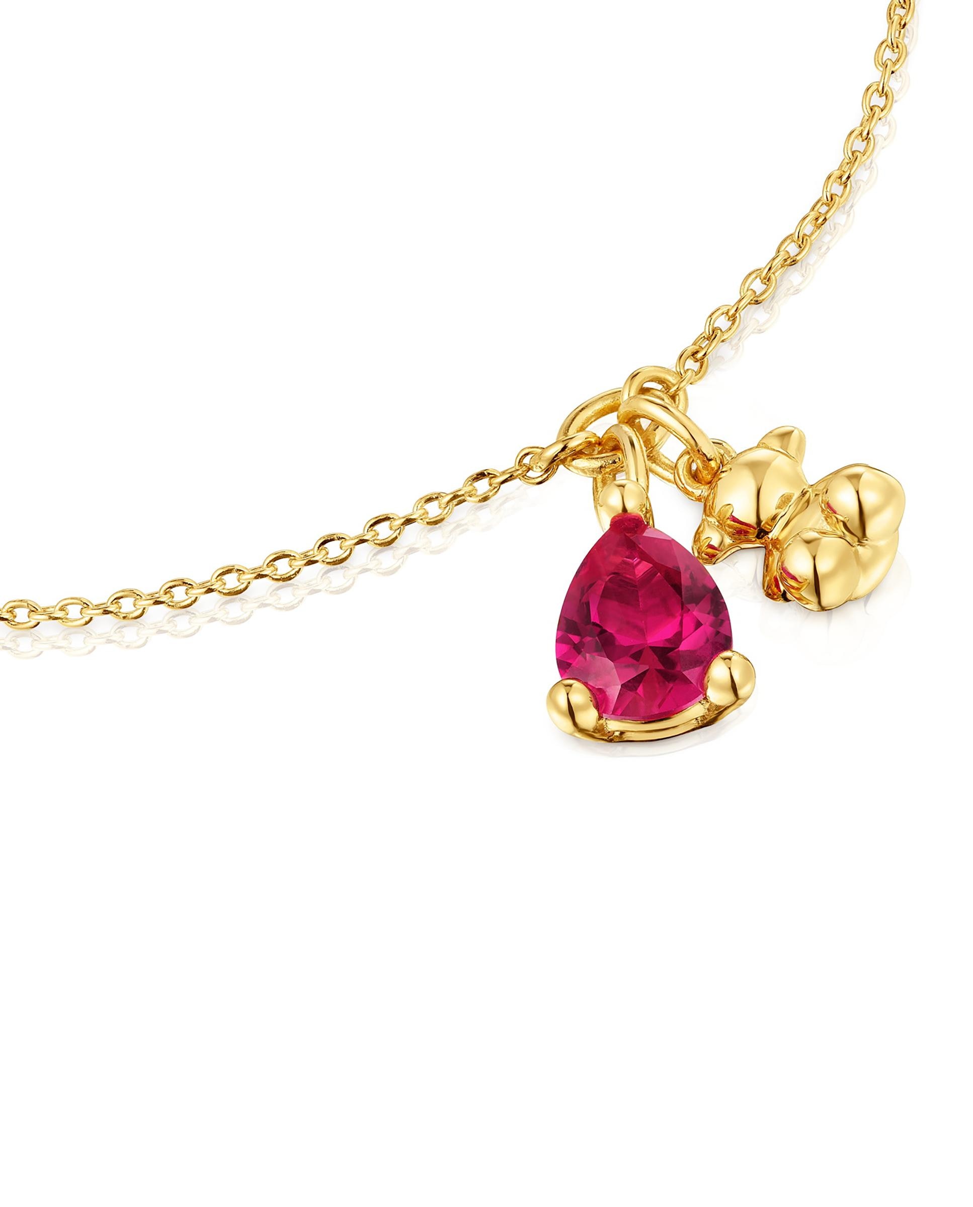 Imagen 3 de Pulsera de cadena bold bear lgg con oso bañado en oro 18 kt sobre plata y rubí creado en laboratorio - Tous - Rojo Rojo