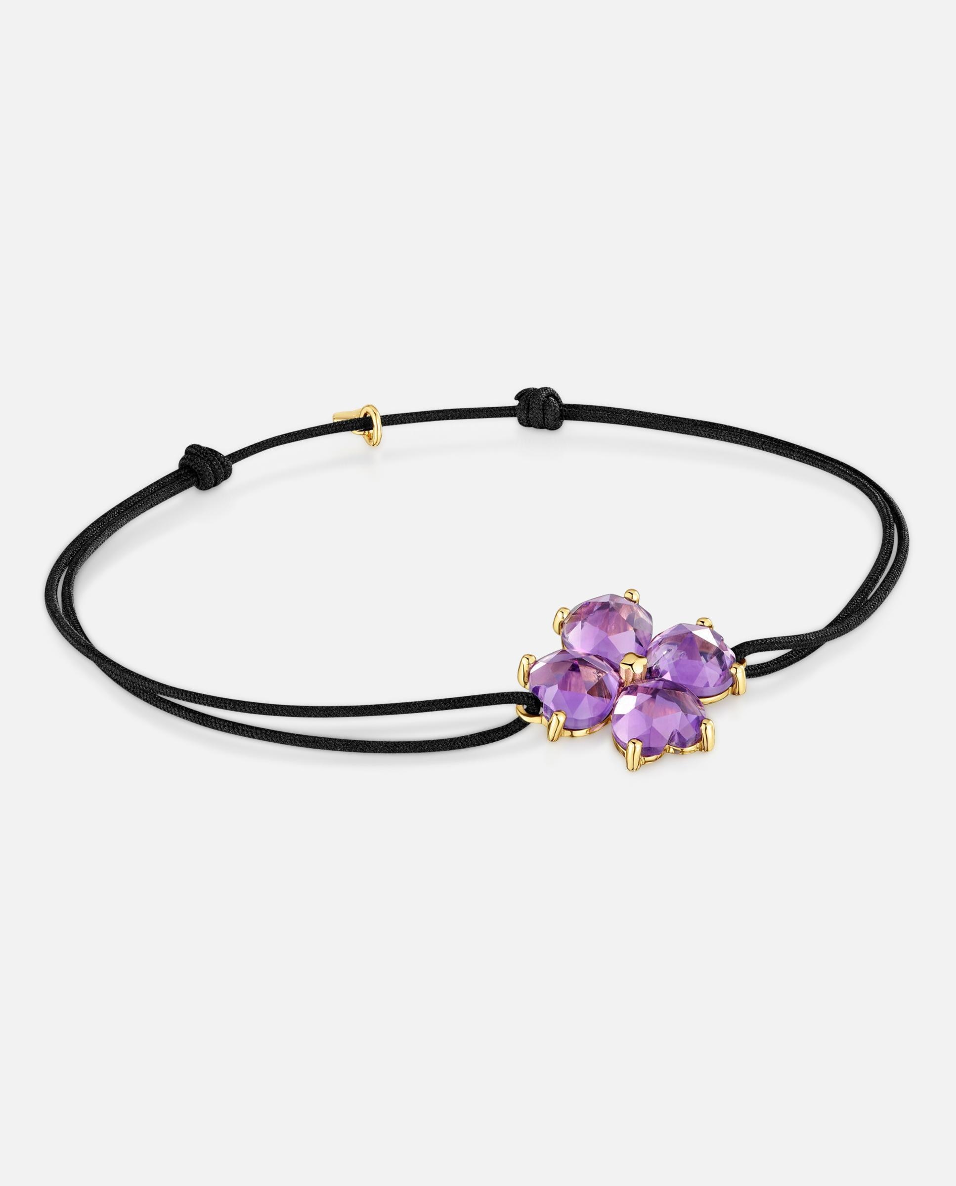 Pulsera daisy de oro con amatista y nylon negro - Tous - Morado Morado-1