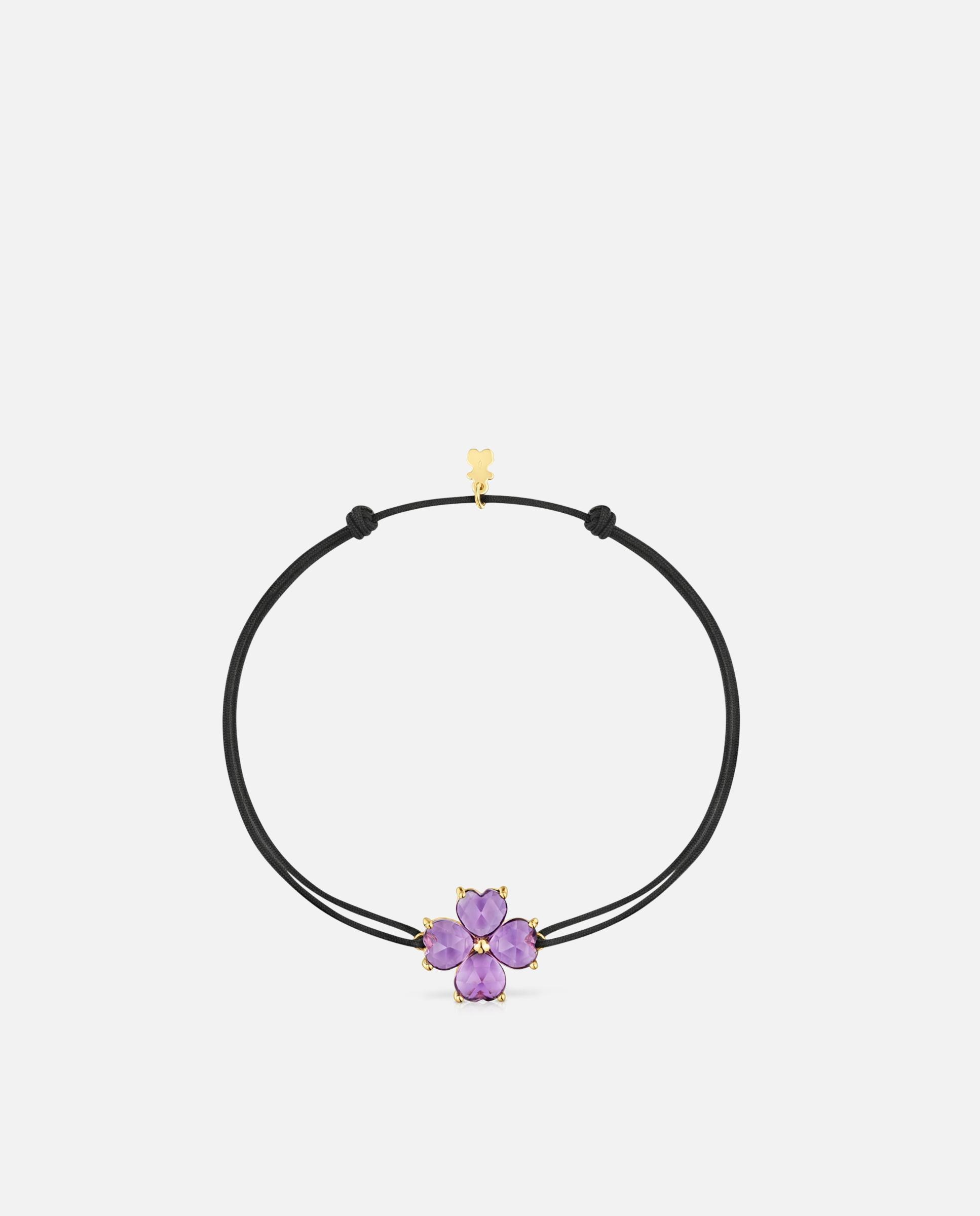 Pulsera daisy de oro con amatista y nylon negro - Tous - Morado Morado-2
