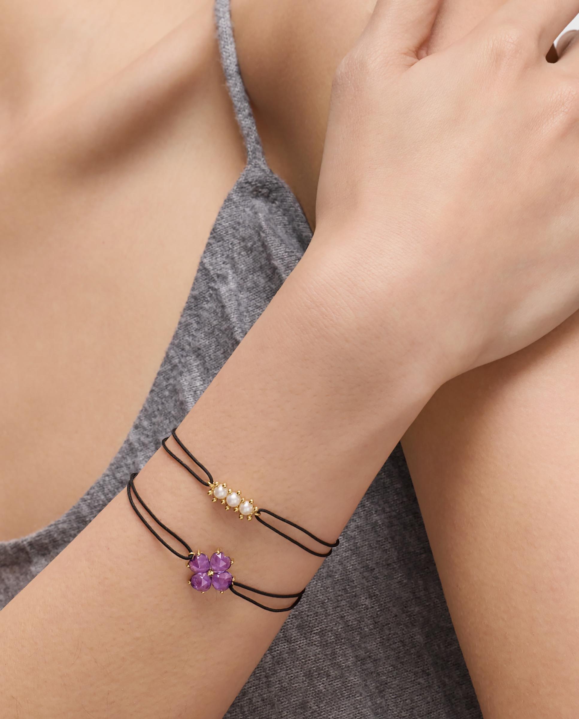 Pulsera daisy de oro con amatista y nylon negro - Tous - Morado Morado-4