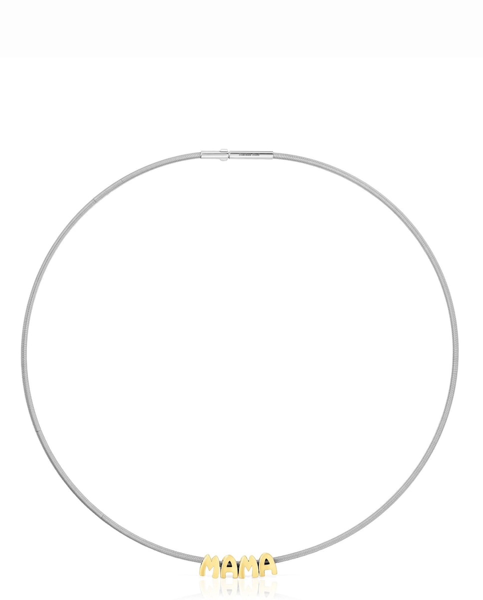 Collar Mama corto de acero y con baño de oro 18 kt sobre plata
