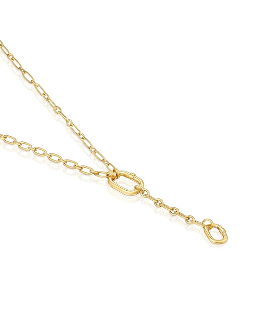 Imagen 0 de Collar Hold Oval mediano bañado en oro 18 kt sobre plata con entalle de colgante y anilla