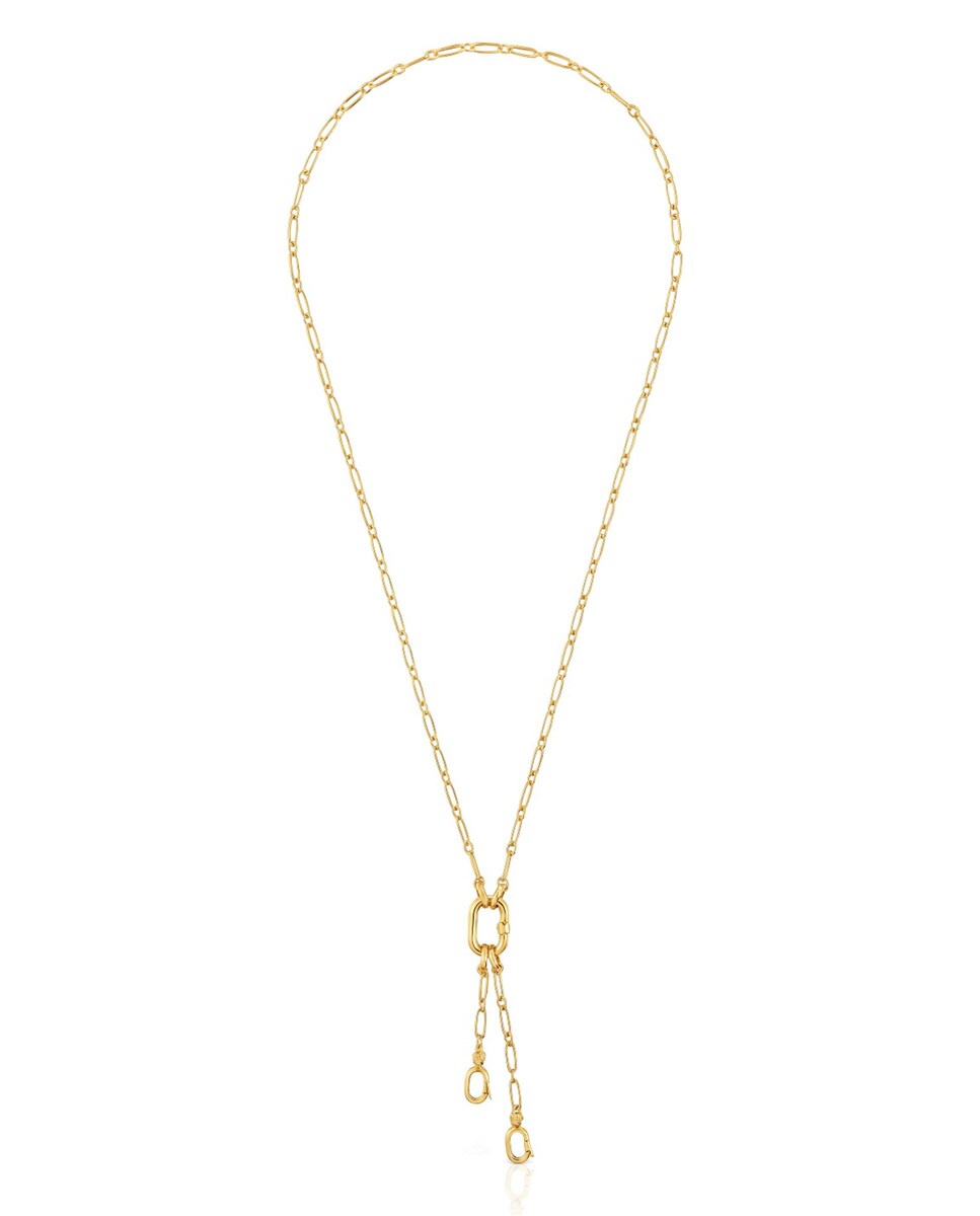 Collar Hold Oval corto bañado en oro 18 kt sobre plata con doble entalle de  colgante y anilla