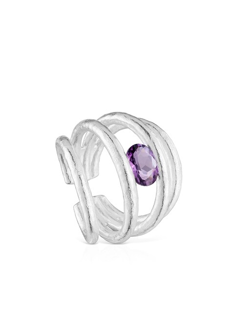 Imagen 0 de Anillo abierto Duna de plata y amatista