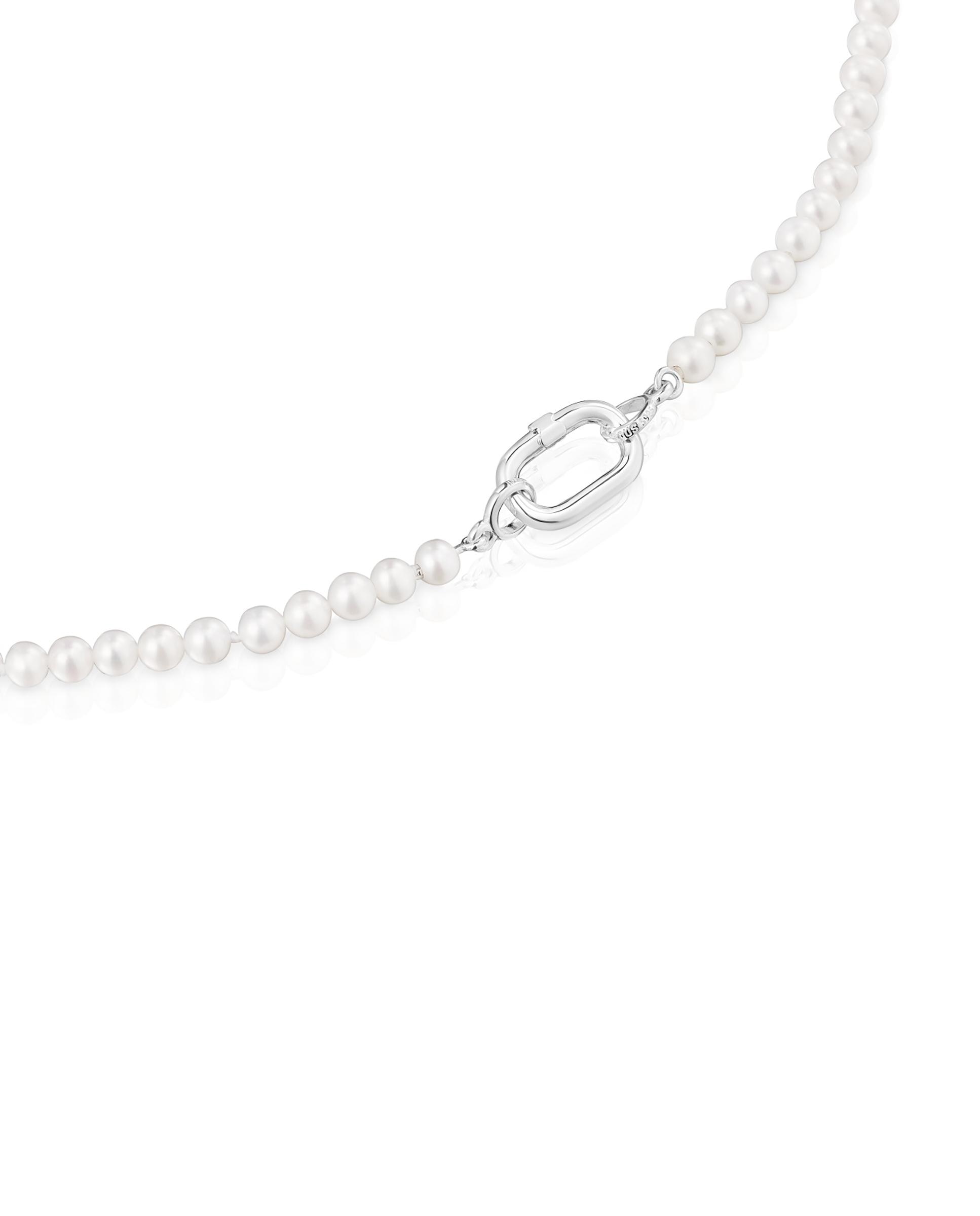 Collar hold oval con perlas y anilla de plata Blanco Tous Blanco-2