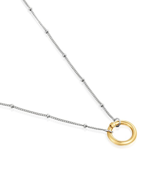 Imagen 0 de Collar Hold Oval corto de acero con anilla de oro