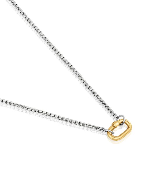 Imagen 0 de Collar Hold Oval corto de acero con anilla de oro