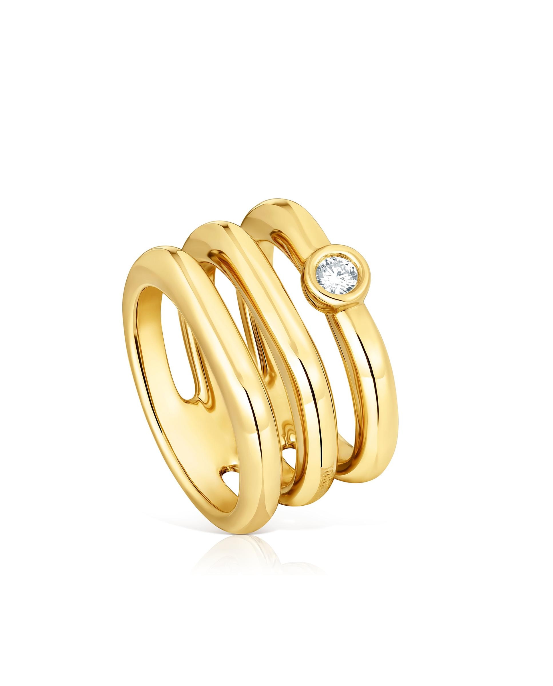 Anillo con piedras line triple bañado en 18 kt sobre plata y diamante creado en laboratorio Blanco-1