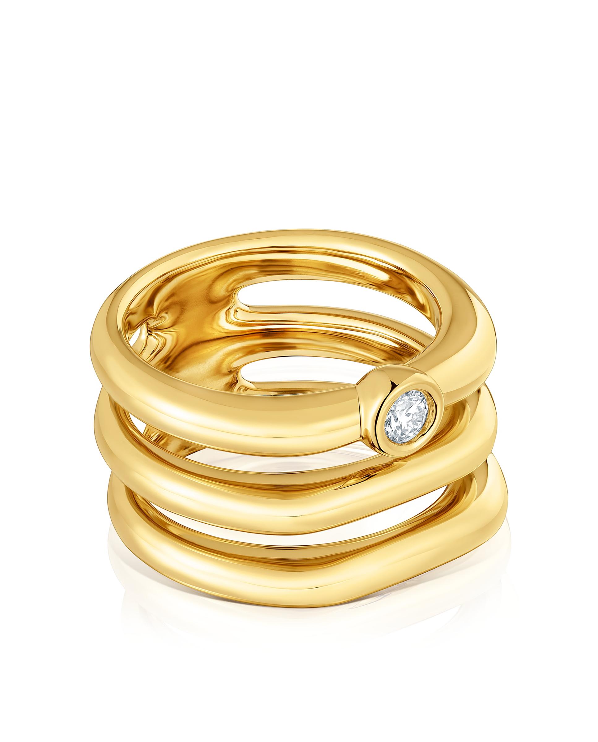 Anillo con piedras line triple bañado en 18 kt sobre plata y diamante creado en laboratorio Blanco-2