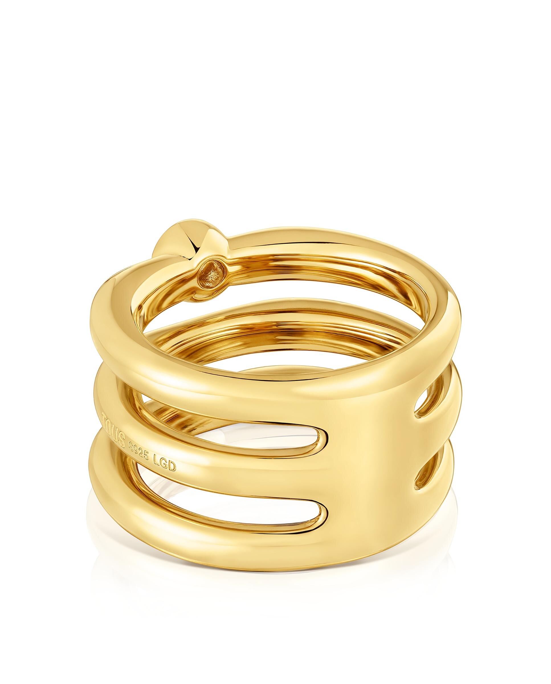 Anillo con piedras line triple bañado en 18 kt sobre plata y diamante creado en laboratorio Blanco-3