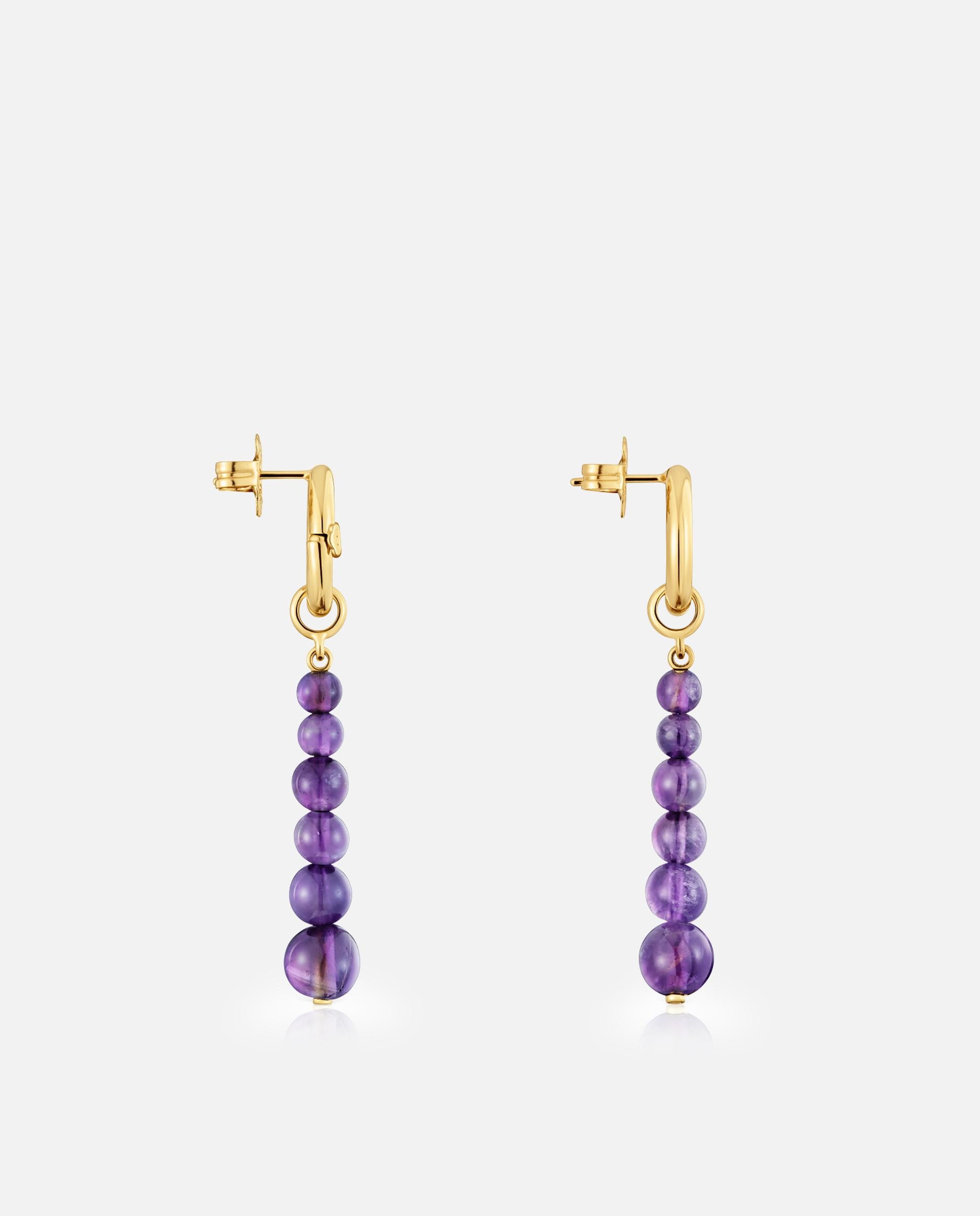 Pendientes hold largos bañados en oro 18 kt sobre plata y amatista - Tous - Morado Morado-2