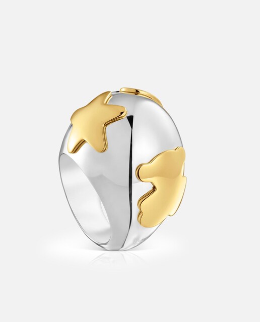 Imagen 0 de Anillo Warm ancho bicolor abombado con motivos