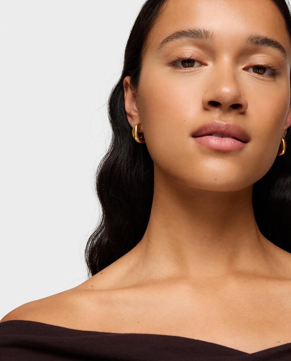 Pendientes doble aro con baño de oro 18 kt sobre plata Line Dorado-4