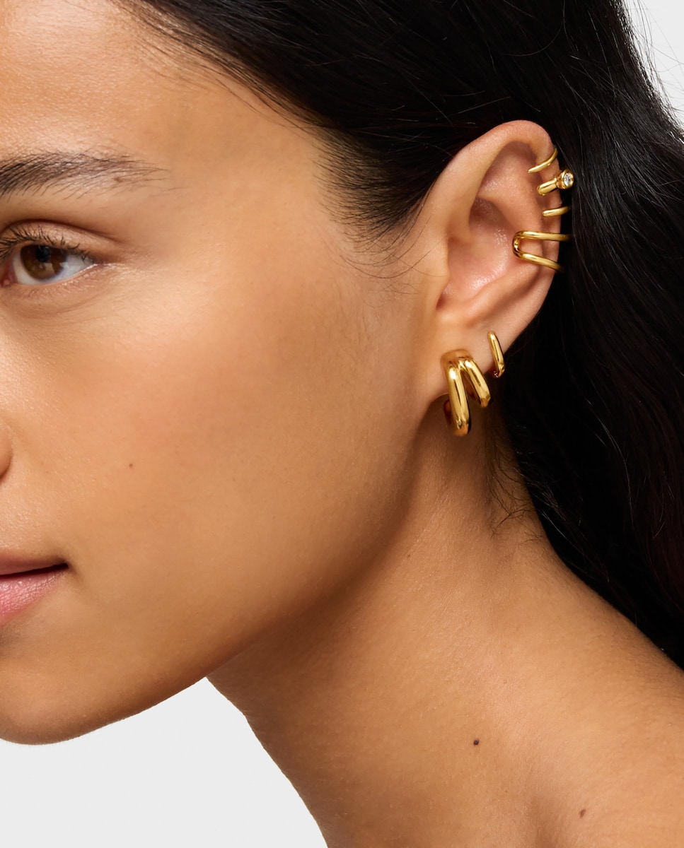 Pendientes doble aro con baño de oro 18 kt sobre plata Line Dorado-5