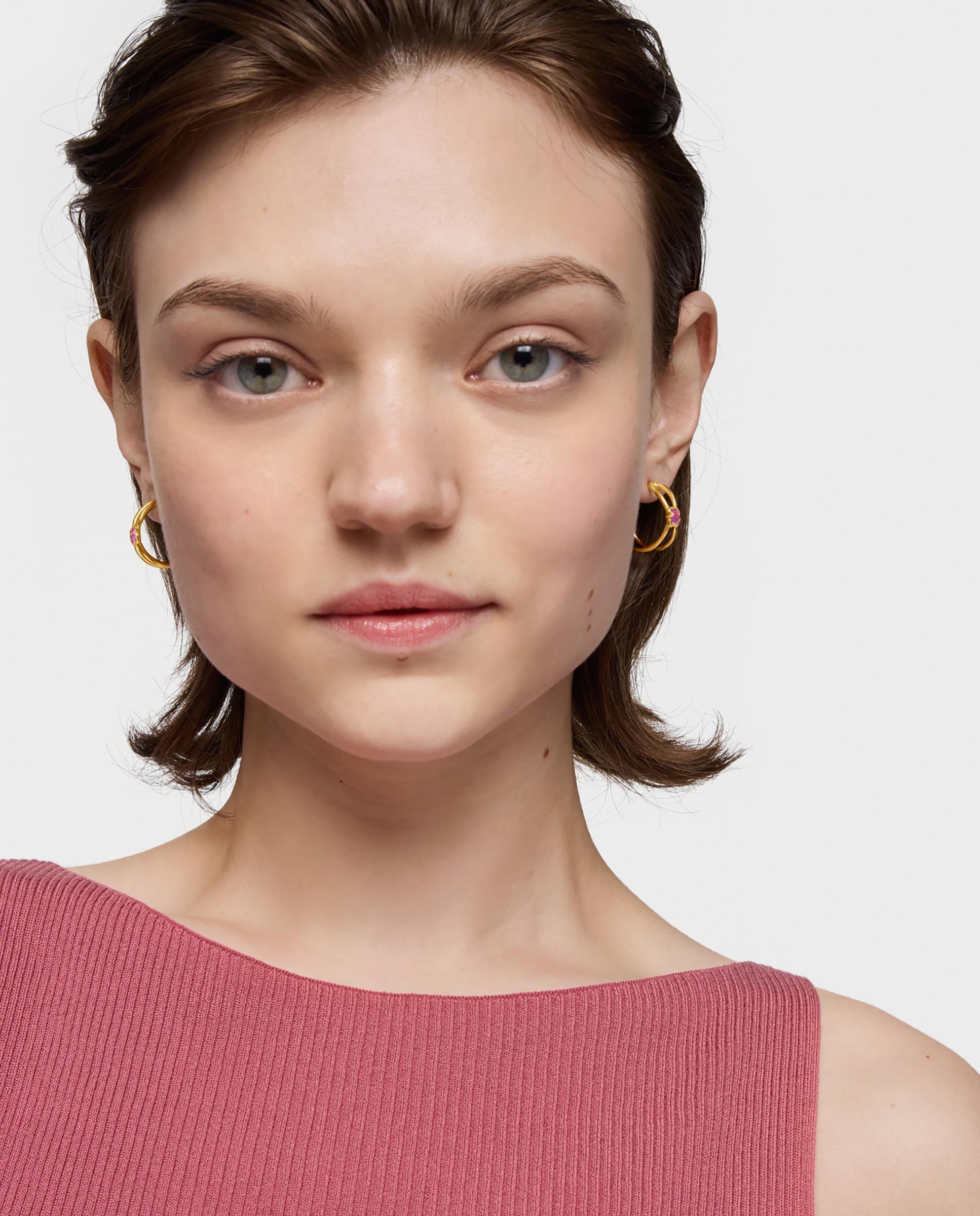 Pendientes de aro icon color lgg bañados en oro 18 kt sobre plata con rubí creado en laboratorio - Tous - Rojo Rojo-3