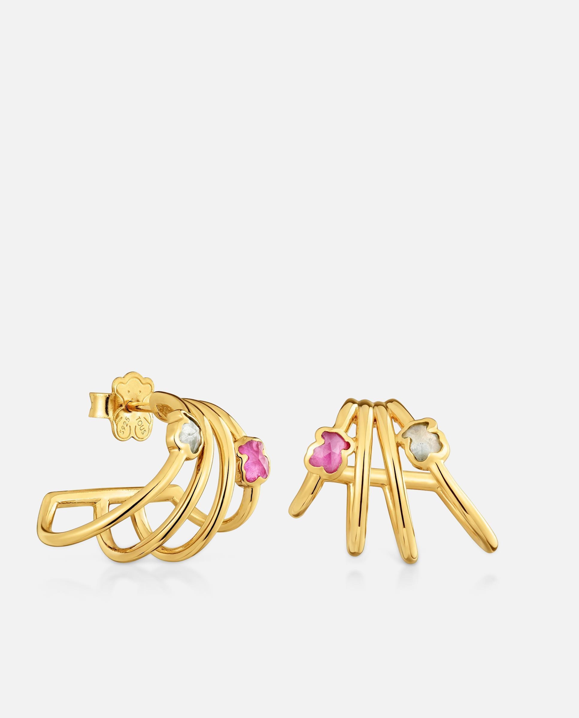 Pendientes de aro icon color lgg bañados en oro 18 kt sobre plata con gemas creadas en laboratorio - Tous - Multicolor Multicolor-1