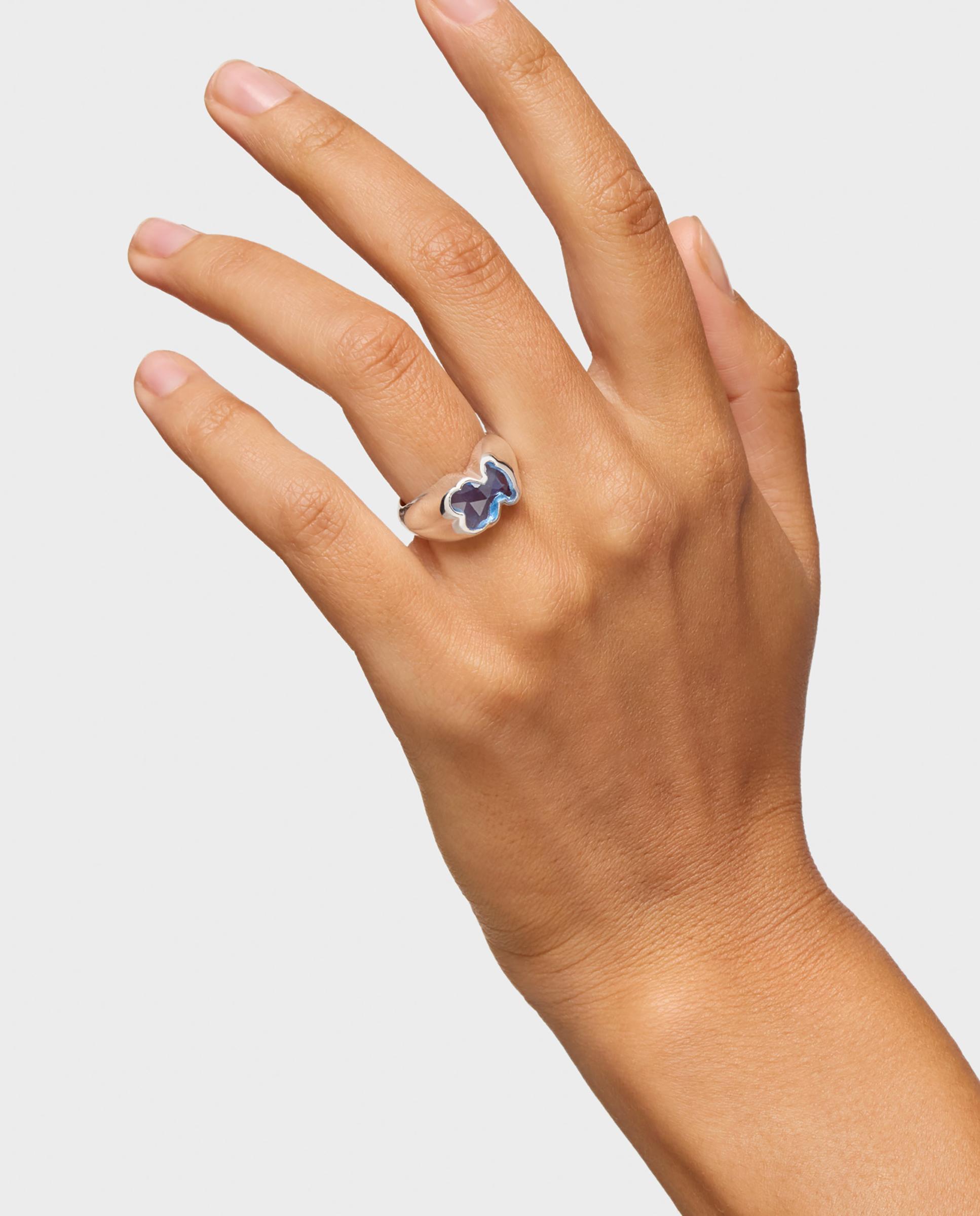 Anillo icon color lgg mediano de plata y espinela creada en laboratorio - Tous - Azul Azul-6