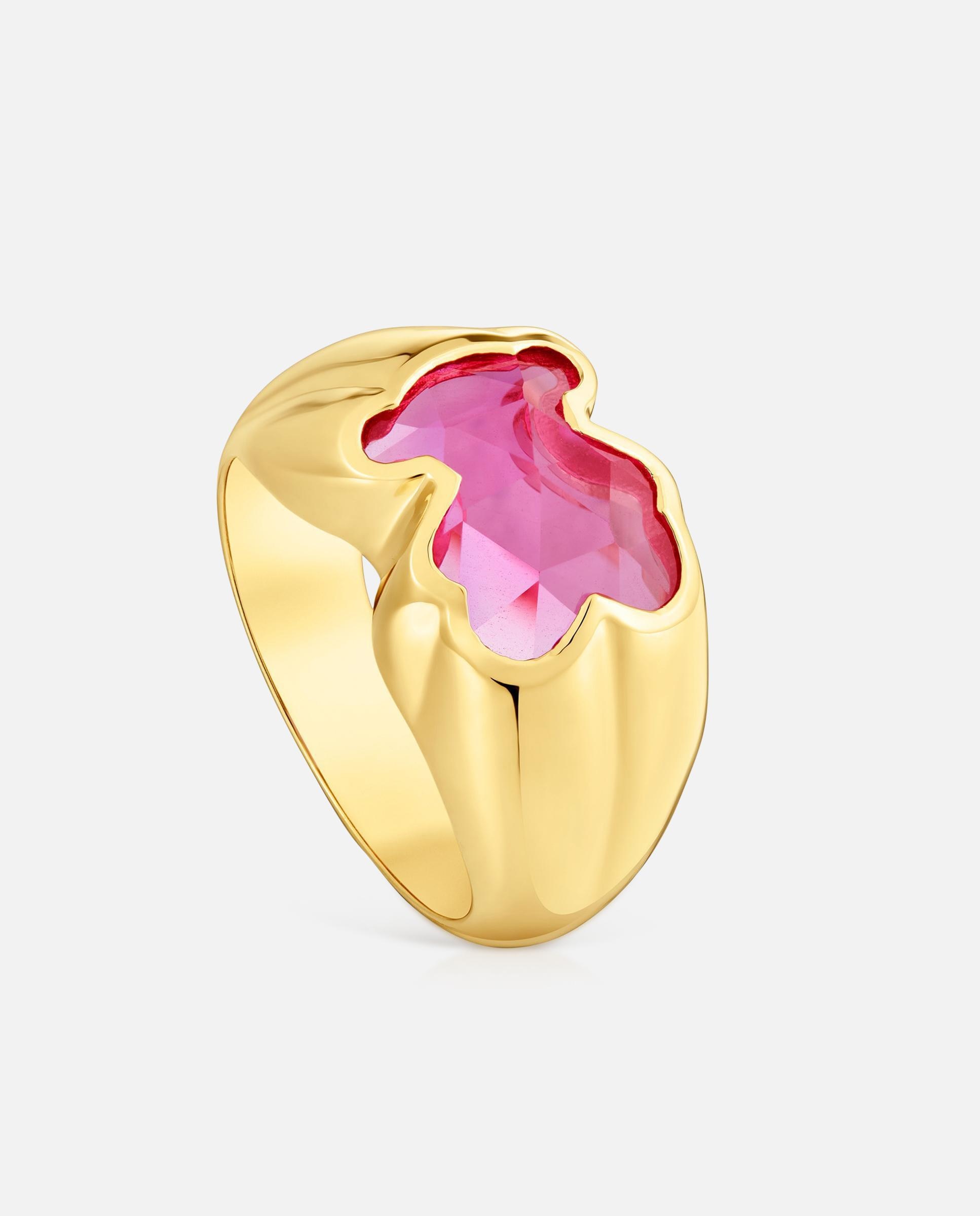 Imagen 0 de Anillo icon color lgg mediano bañado en oro 18 kt sobre plata y rubí creado en laboratorio Rosa