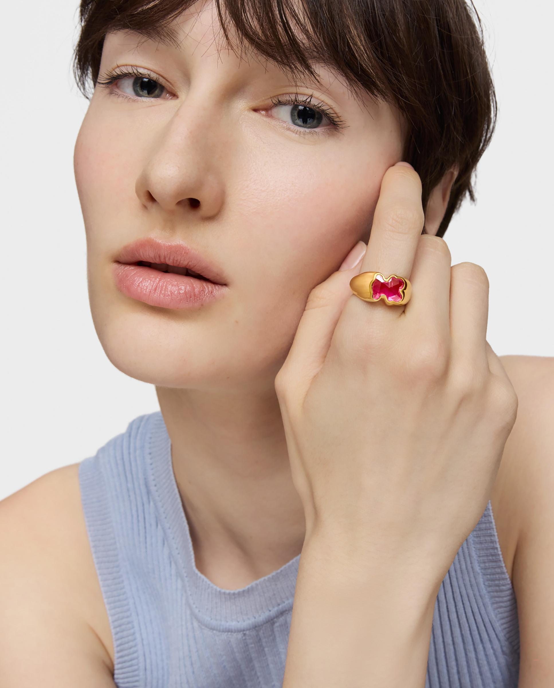 Anillo icon color lgg mediano bañado en oro 18 kt sobre plata y rubí creado en laboratorio - Tous - Rosa Rosa-4