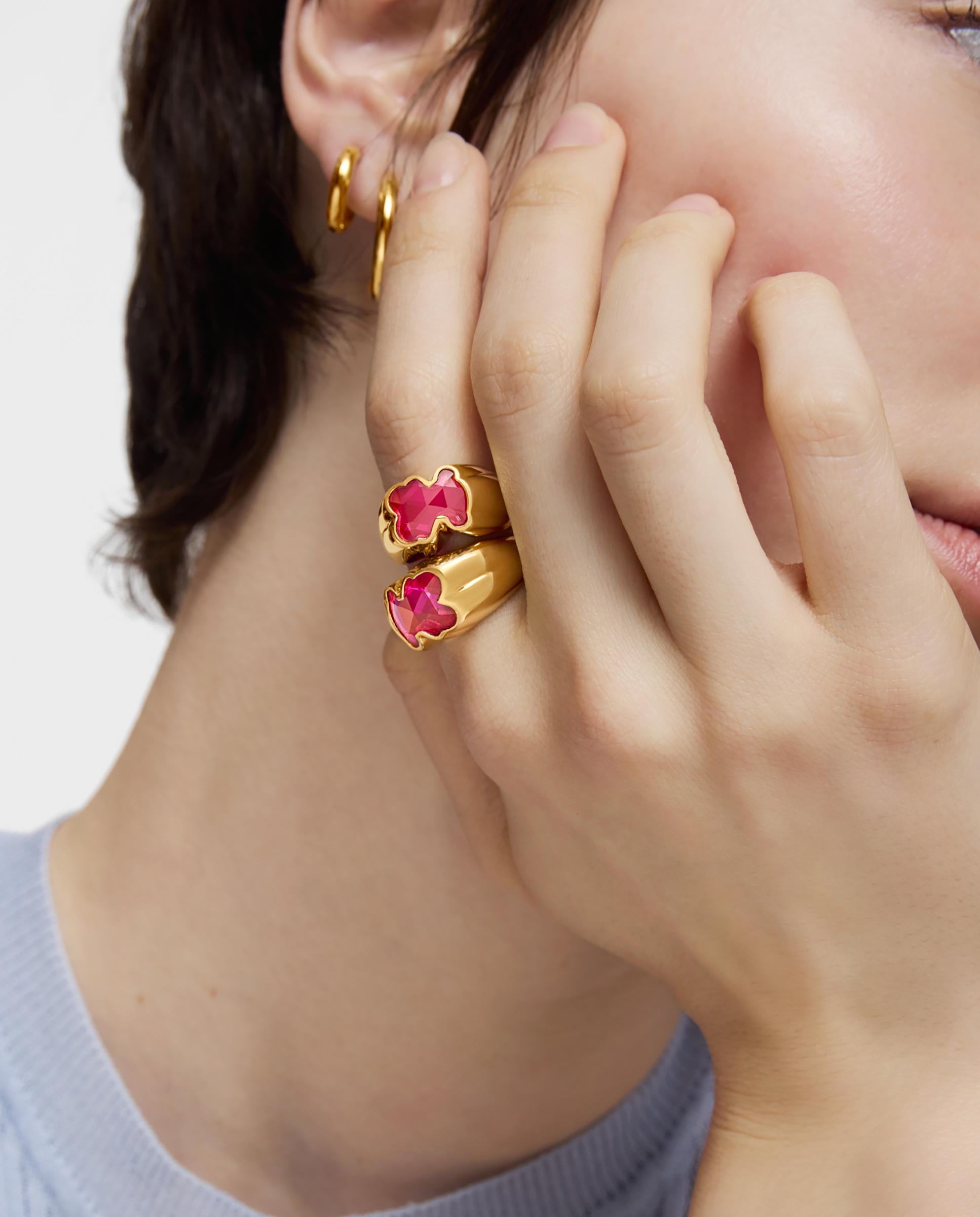 Anillo icon color lgg mediano bañado en oro 18 kt sobre plata y rubí creado en laboratorio - Tous - Rosa Rosa-5