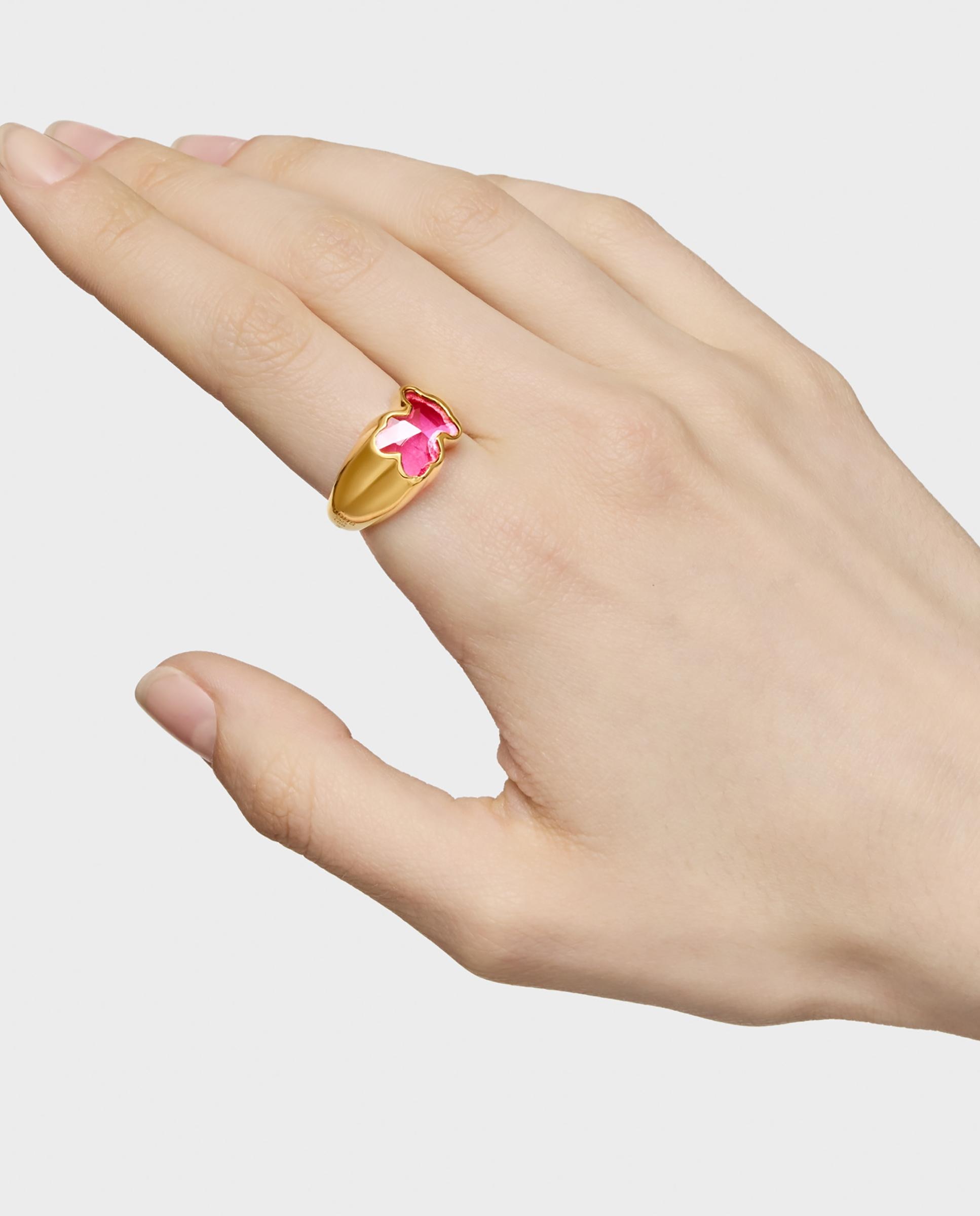 Anillo icon color lgg mediano bañado en oro 18 kt sobre plata y rubí creado en laboratorio - Tous - Rosa Rosa-6