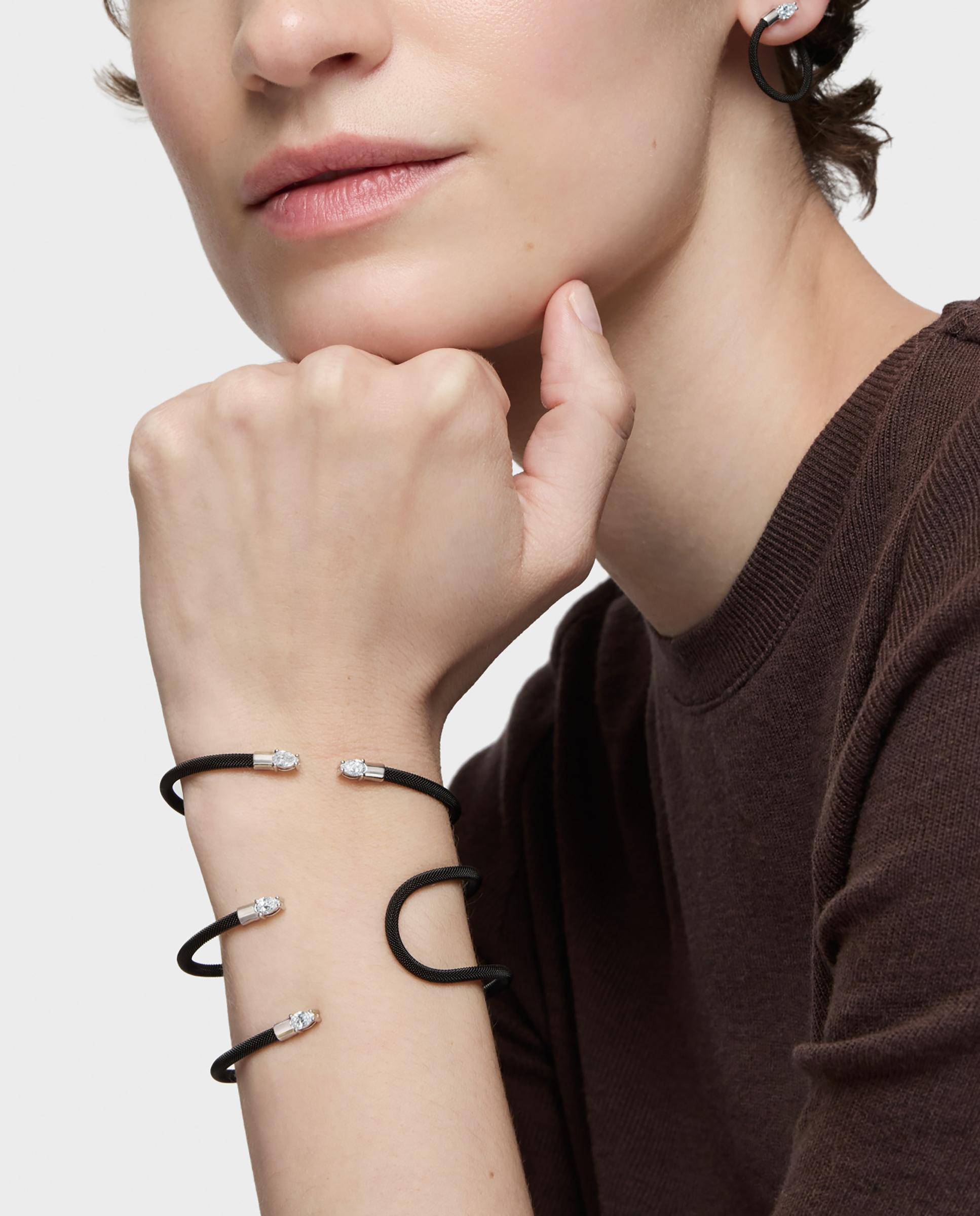 Pulsera rígida mesh lgd de platino, acero negro y diamantes - Tous - Blanco Blanco-5