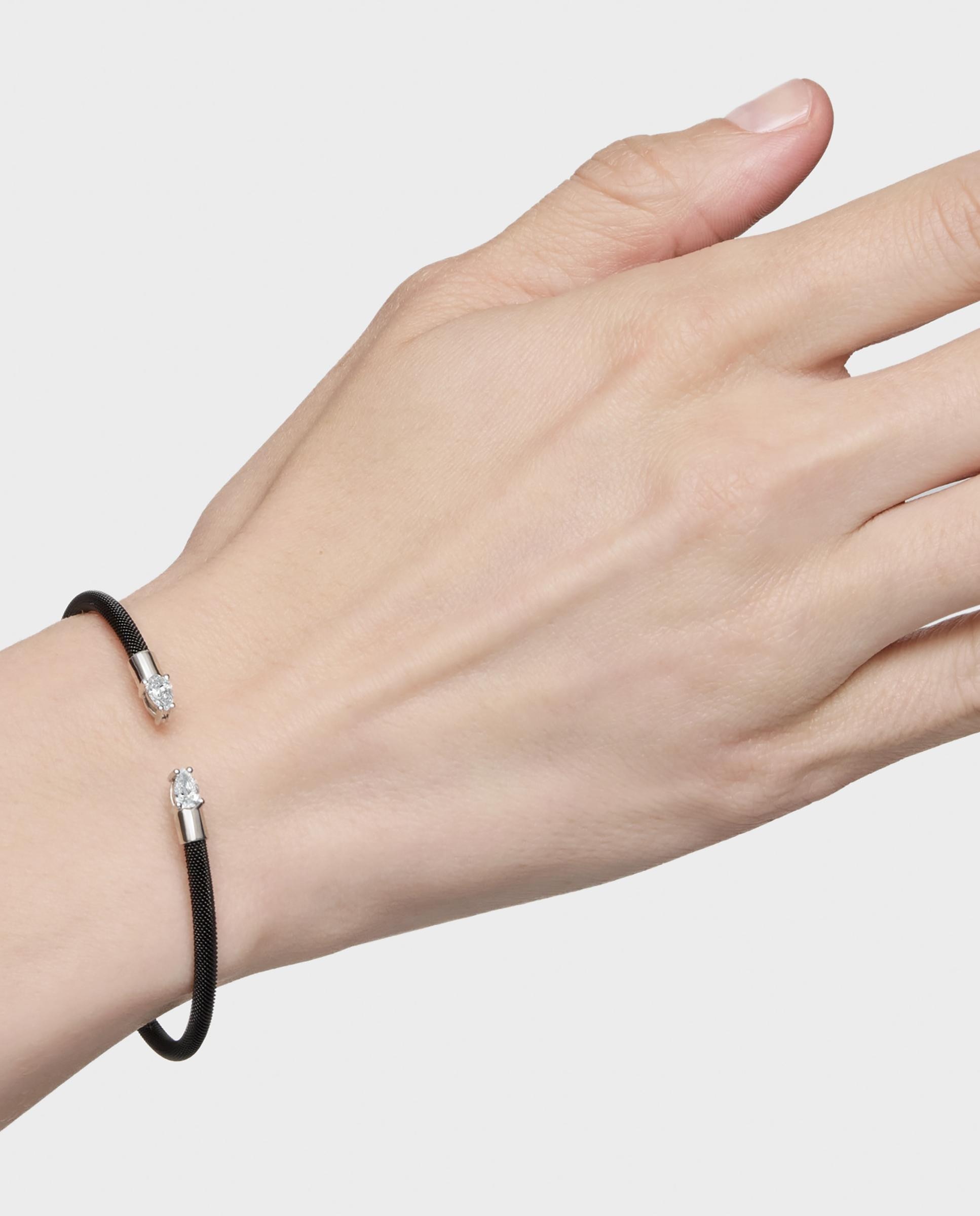 Pulsera rígida mesh lgd de platino, acero negro y diamantes - Tous - Blanco Blanco-6