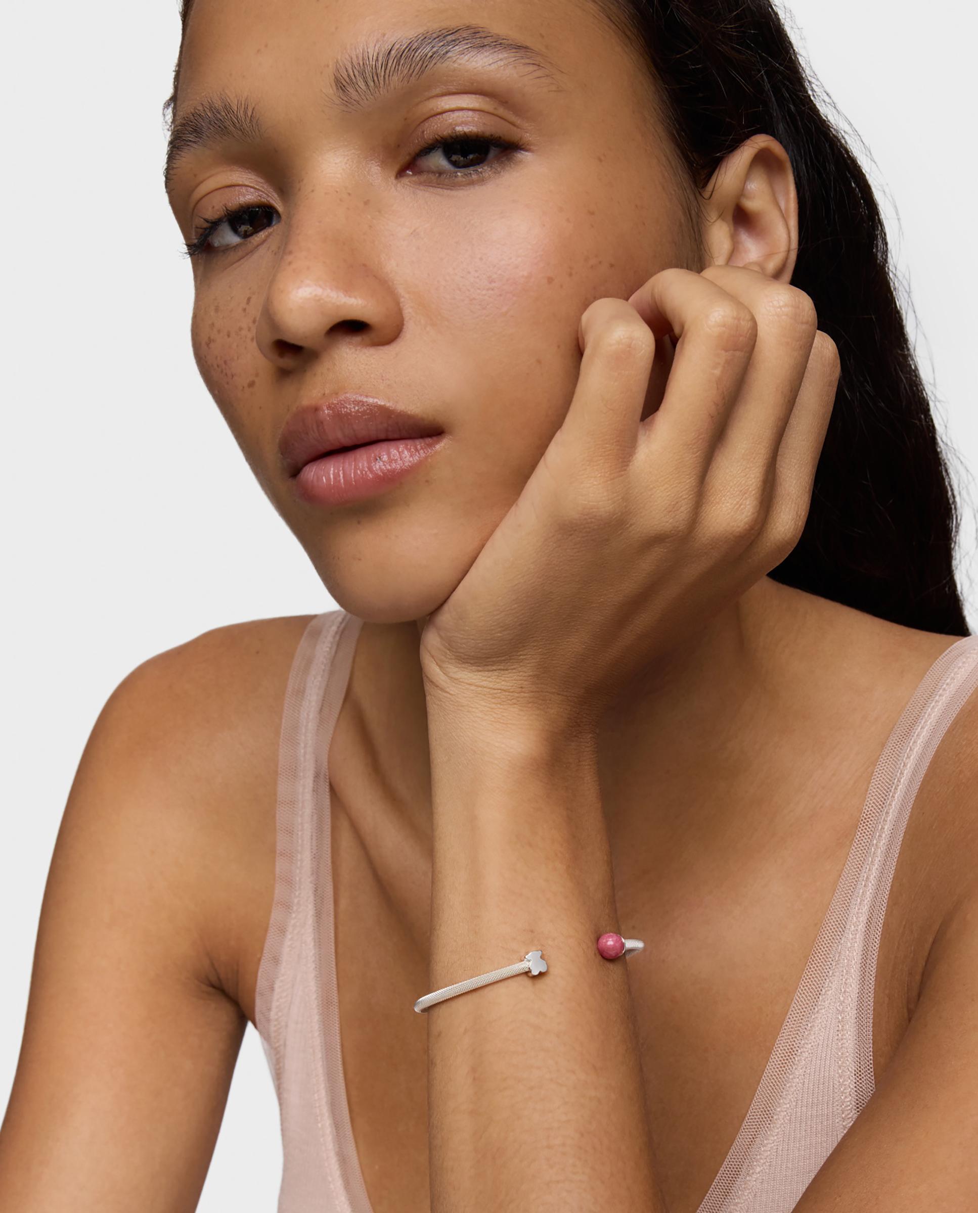 Pulsera rígida icon mesh de plata y rodonita - Tous - Rosa Rosa-4