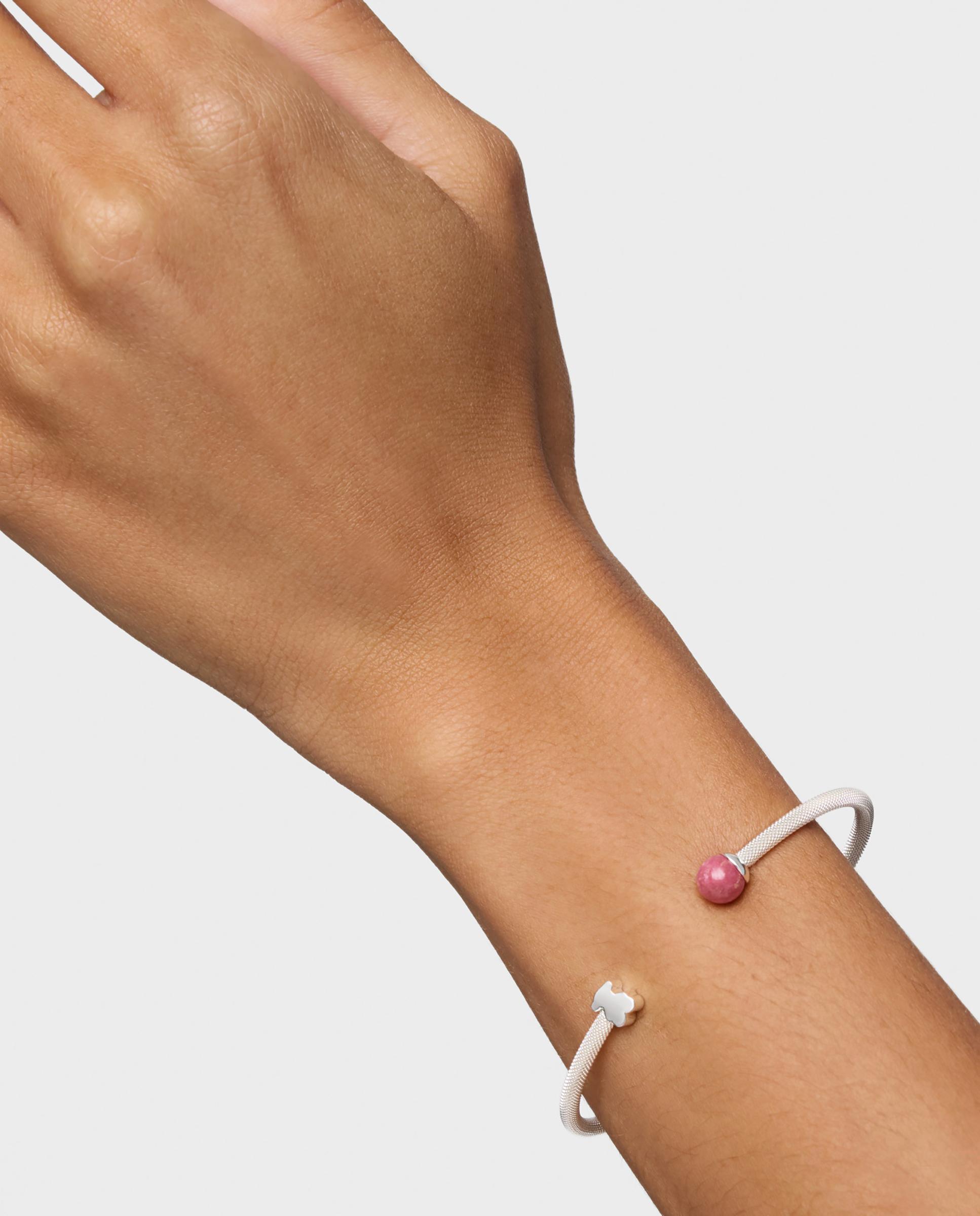 Pulsera rígida icon mesh de plata y rodonita - Tous - Rosa Rosa-6
